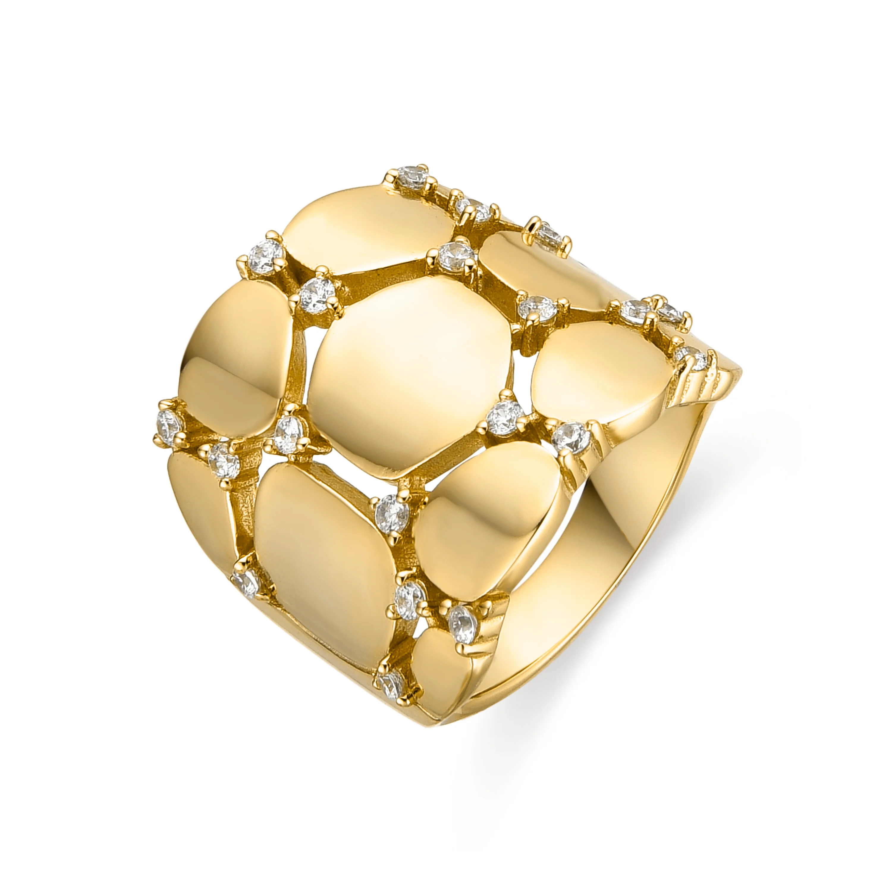 Anillo de Plata de Ley 925 y Circonita Brillante acabado oro amarillo de 18k - Agrox