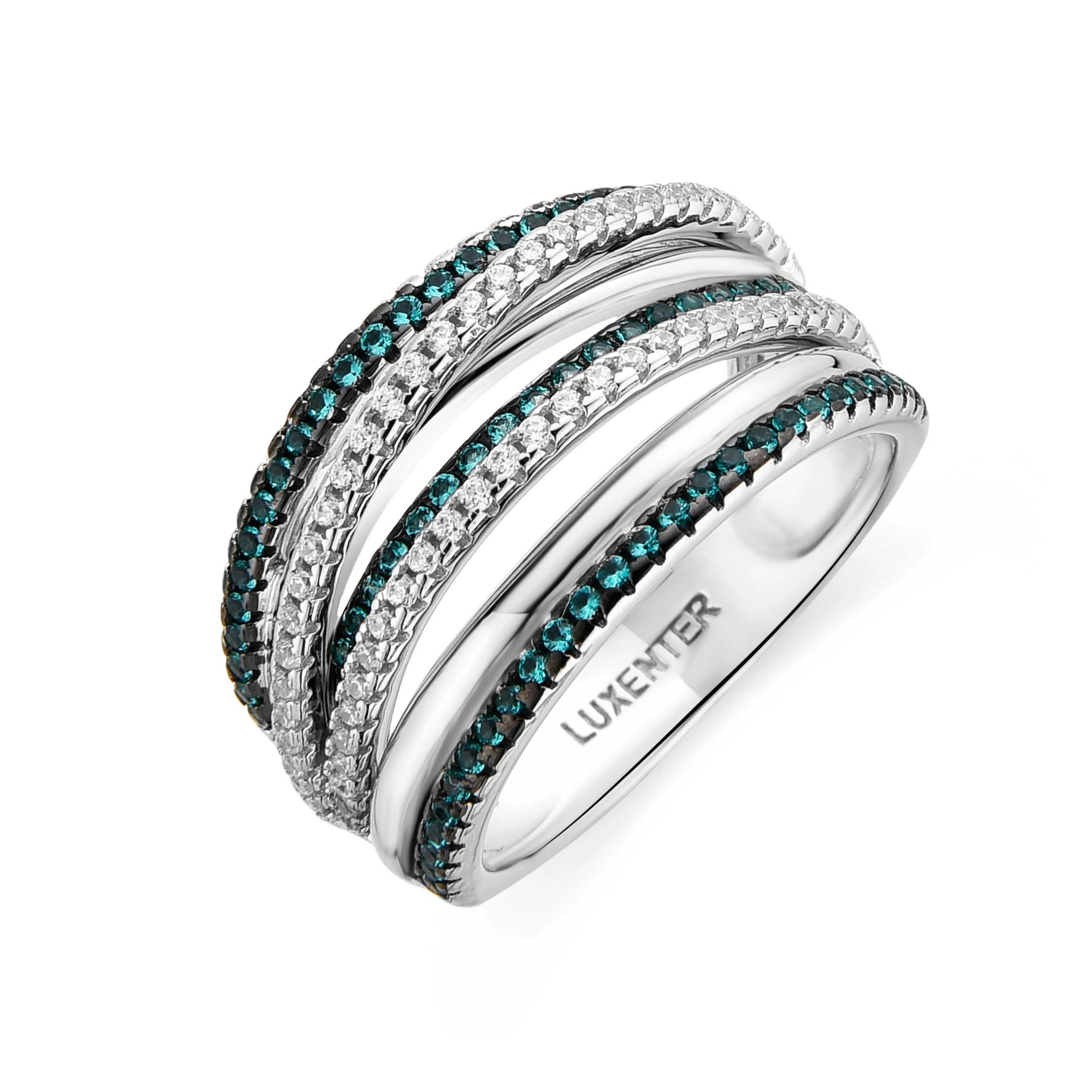 Anillo de Plata de Ley 925 y Cuarzo Hidrotermal Verde Paraiba acabado rodio - Atyra