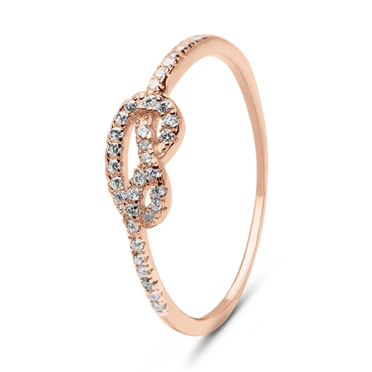 Anillo Bretzel Plata, Oro Rosa y Circonitas - Bretzel BLANCO