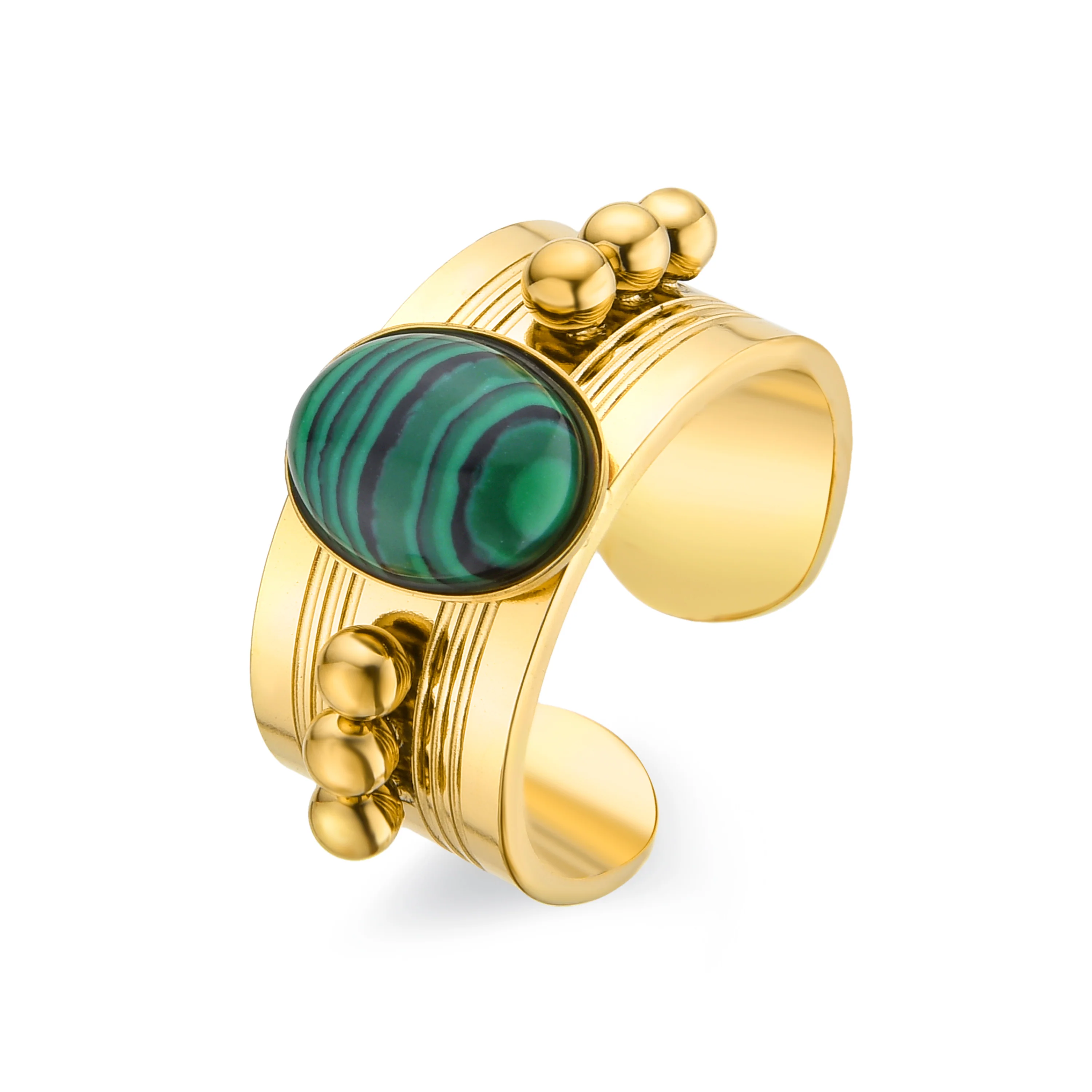 Anillo de Malaquita acabado en oro amarillo 18K- Dadao