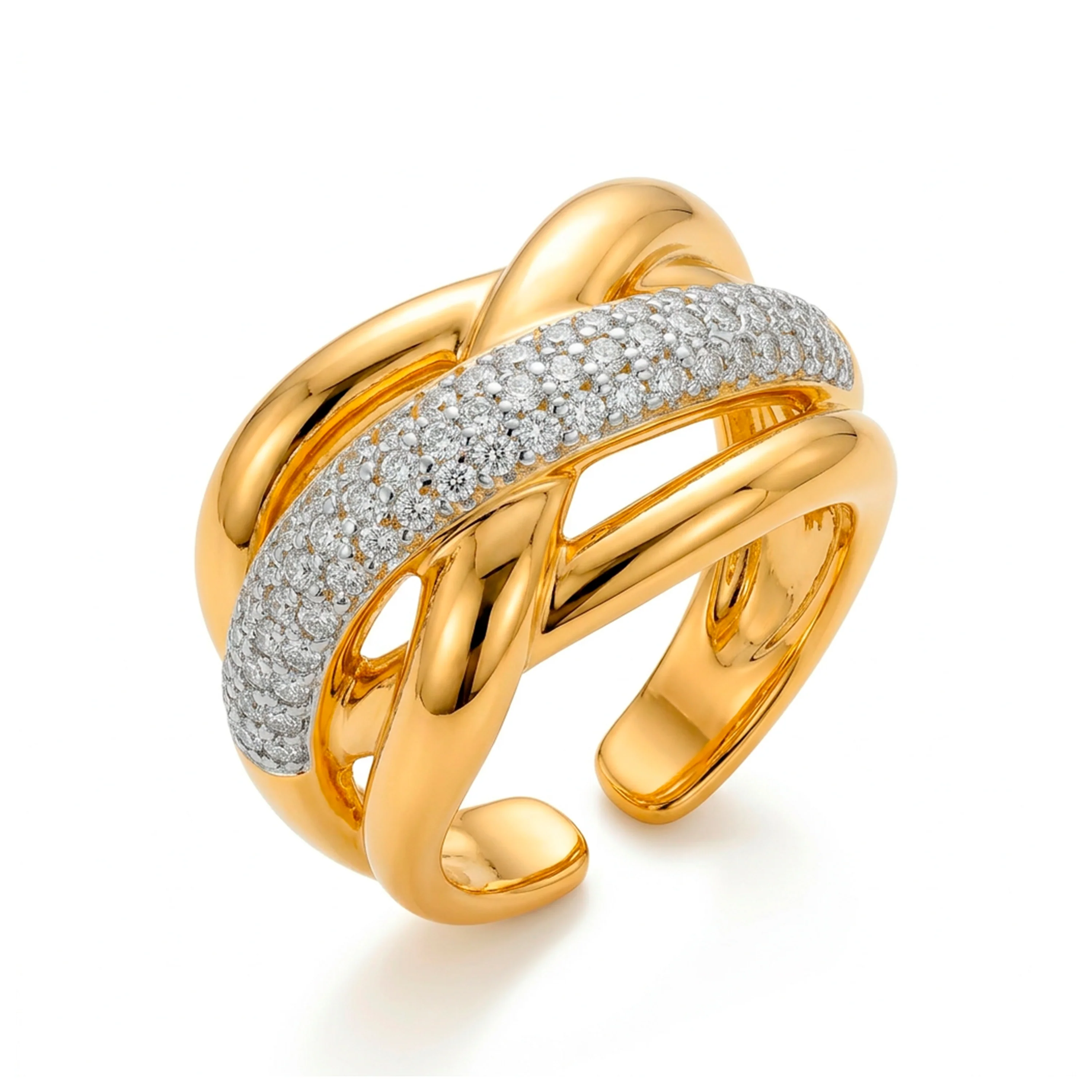 Anillo de Circonita Brillante acabado en oro amarillo de 18k - Gola