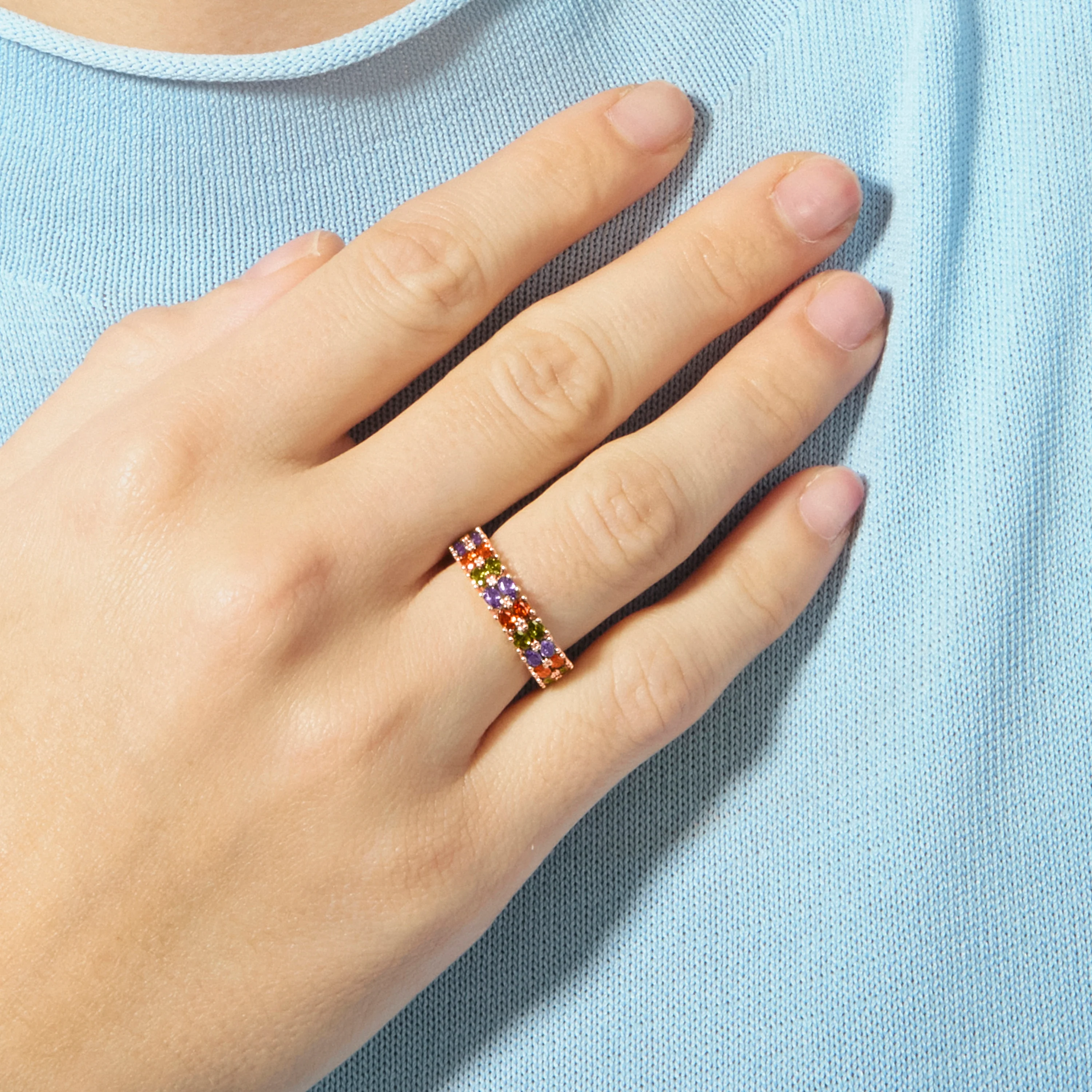 Anillo de Circonita Multicolor acabado en oro rosa de 18k - Lanbyu - Image 6