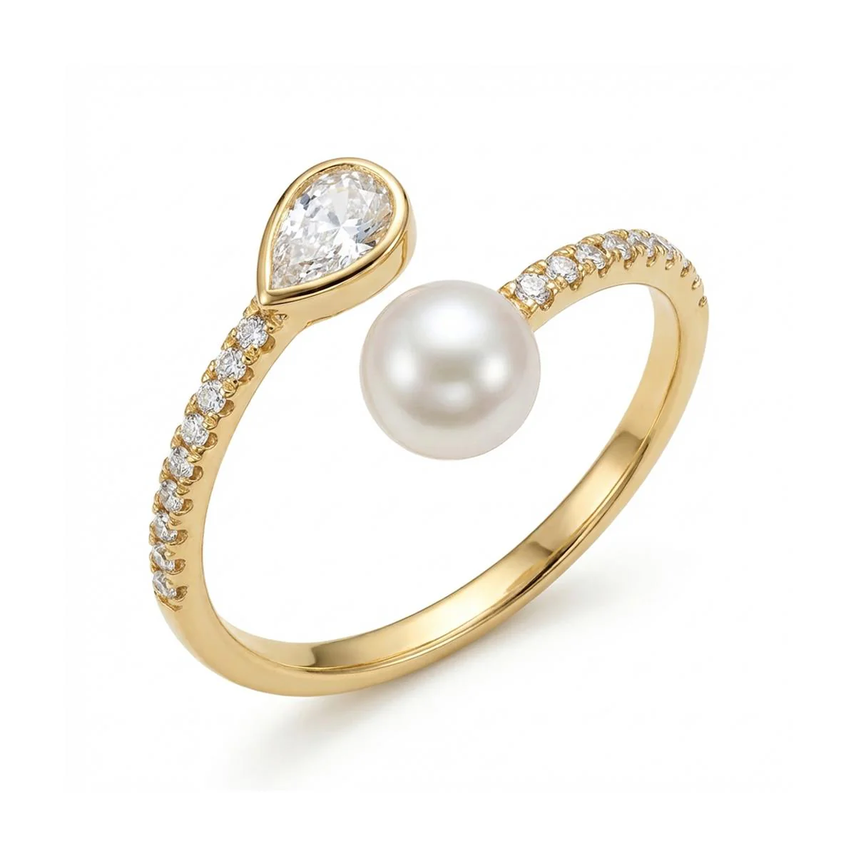 Anillo de Perla Blanca acabado en oro amarillo de 18k - Tian