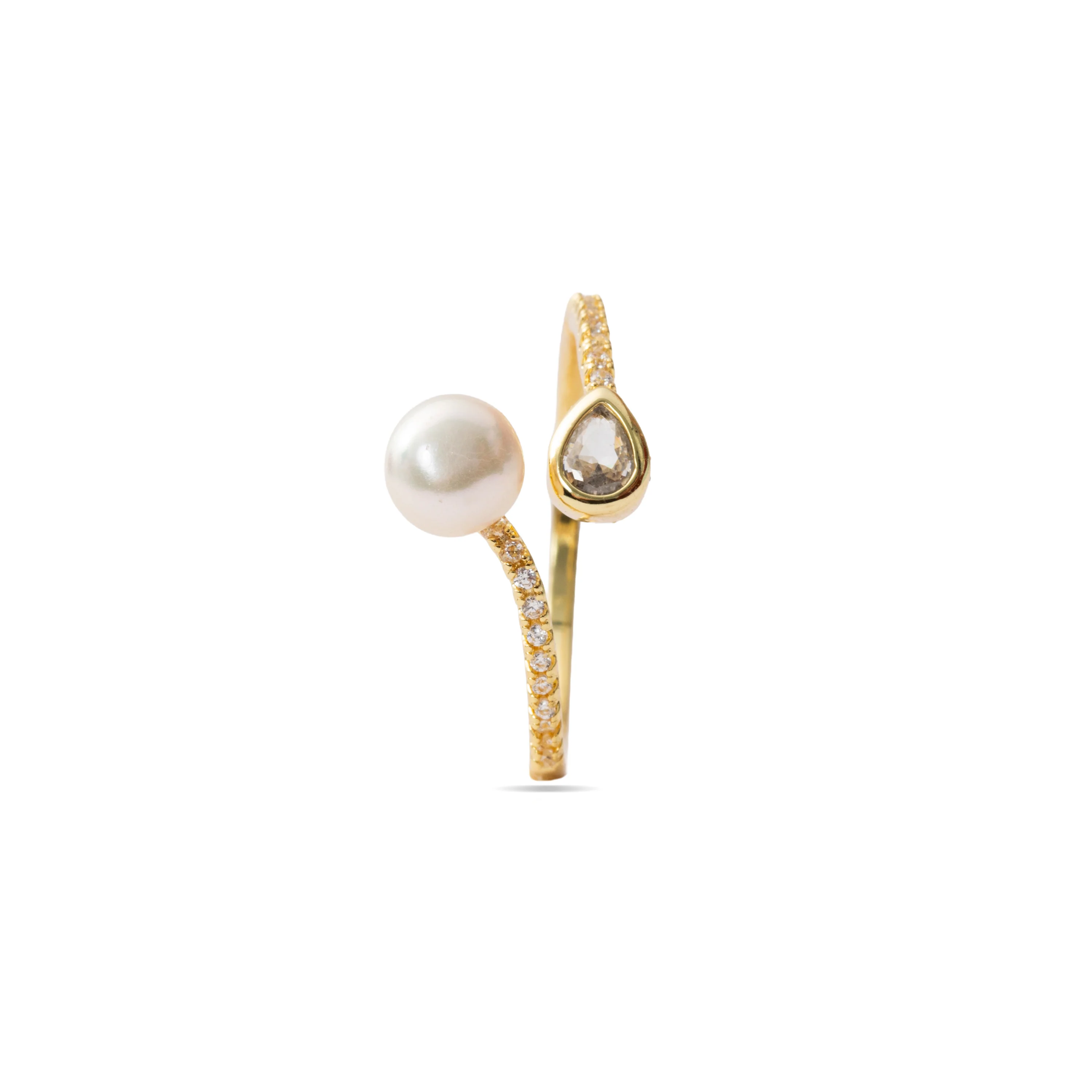 Anillo de Perla Blanca acabado en oro amarillo de 18k - Tian - Image 3