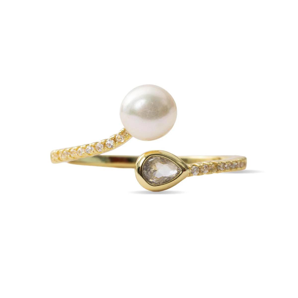 Anillo de Perla Blanca acabado en oro amarillo de 18k - Tian - Image 5