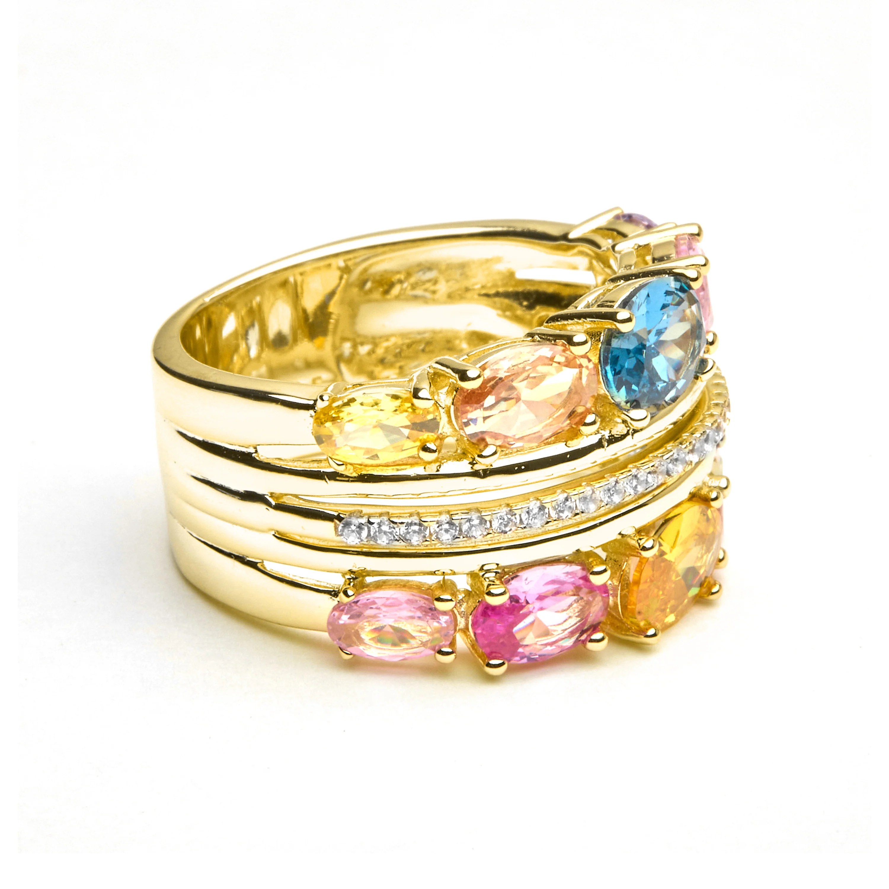 Anillo de Plata de Ley 925 y Circonita Multicolor acabado oro 18k - Diopra - Image 3