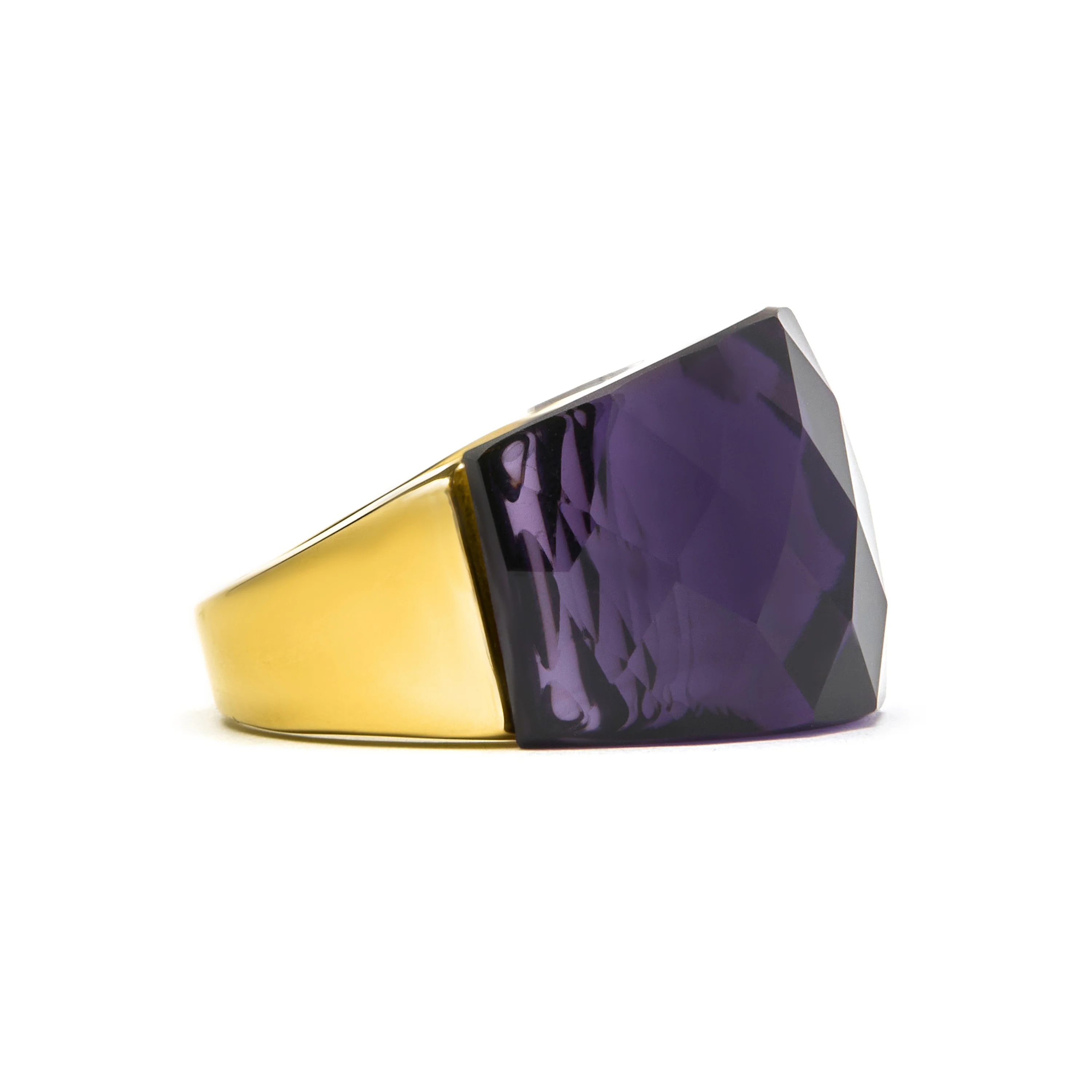 Anillo con Cuarzo Hidrotermal Onix acabado en oro amarillo 18K - Fadino - Image 3