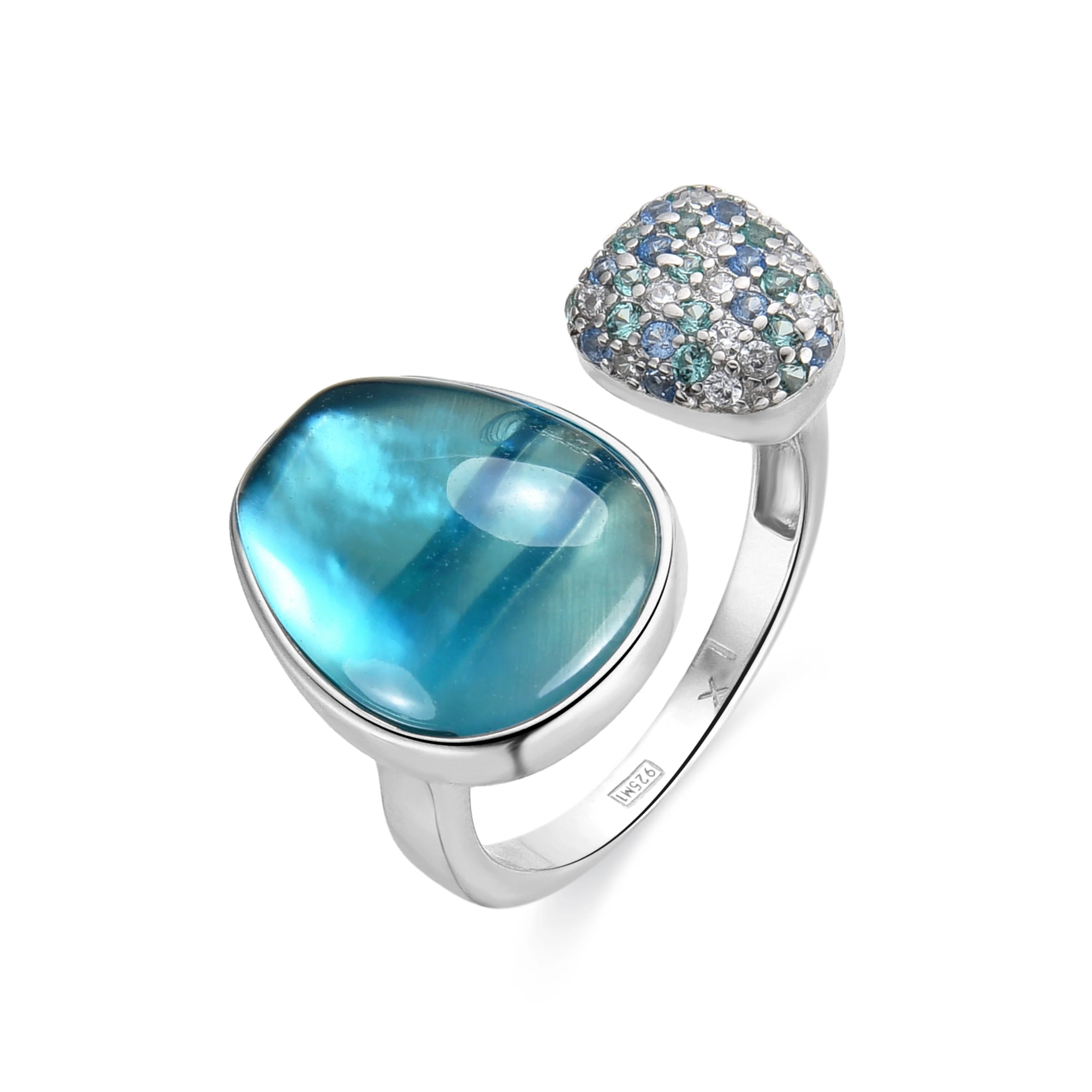 Anillo de Plata de Ley 925 y Doblete Hematite / Cristal Azul acabado rodio - Furesh