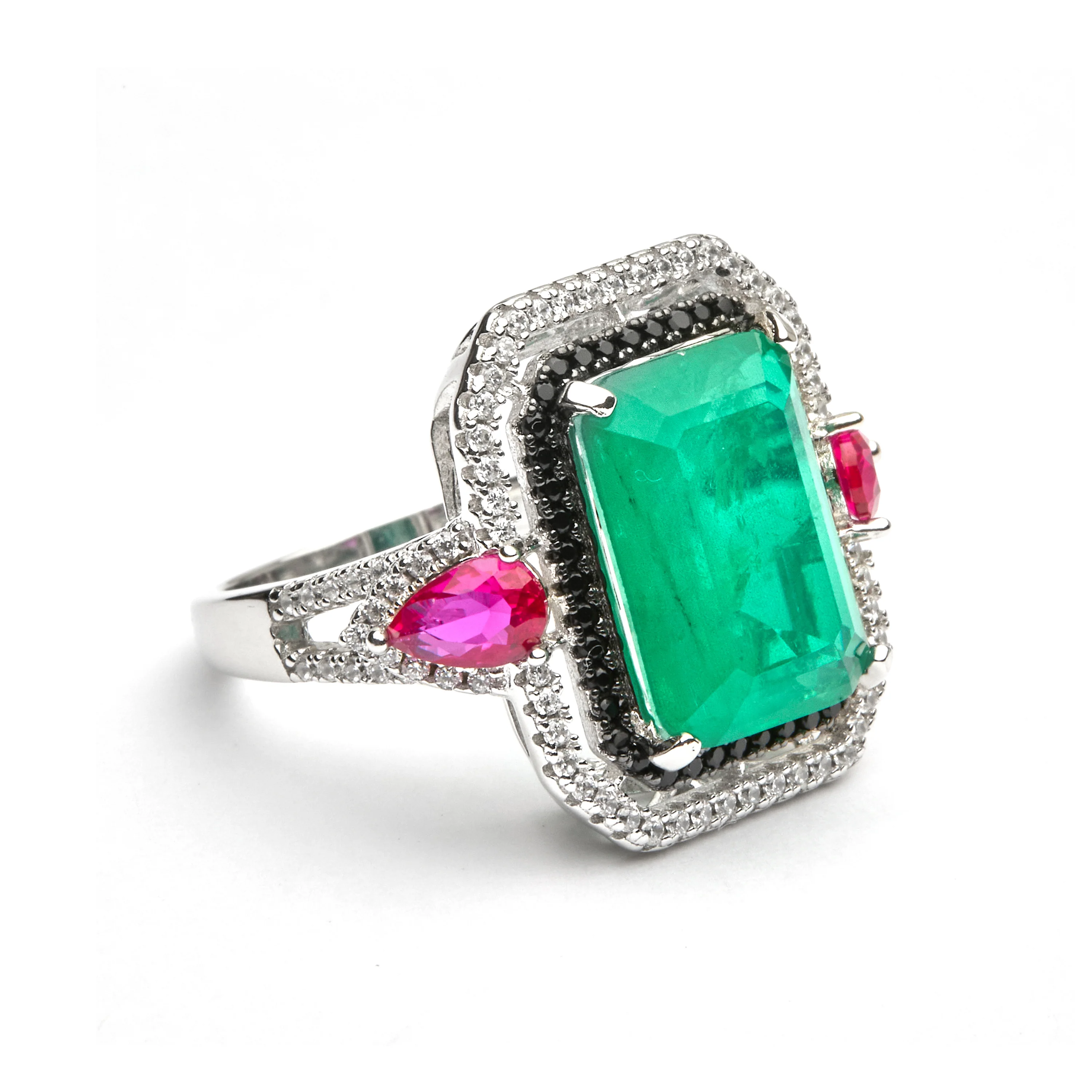Anillo de Plata de Ley 925 y Cuarzo Hidrotermal Verde acabado en rodio - Malizu - Image 3