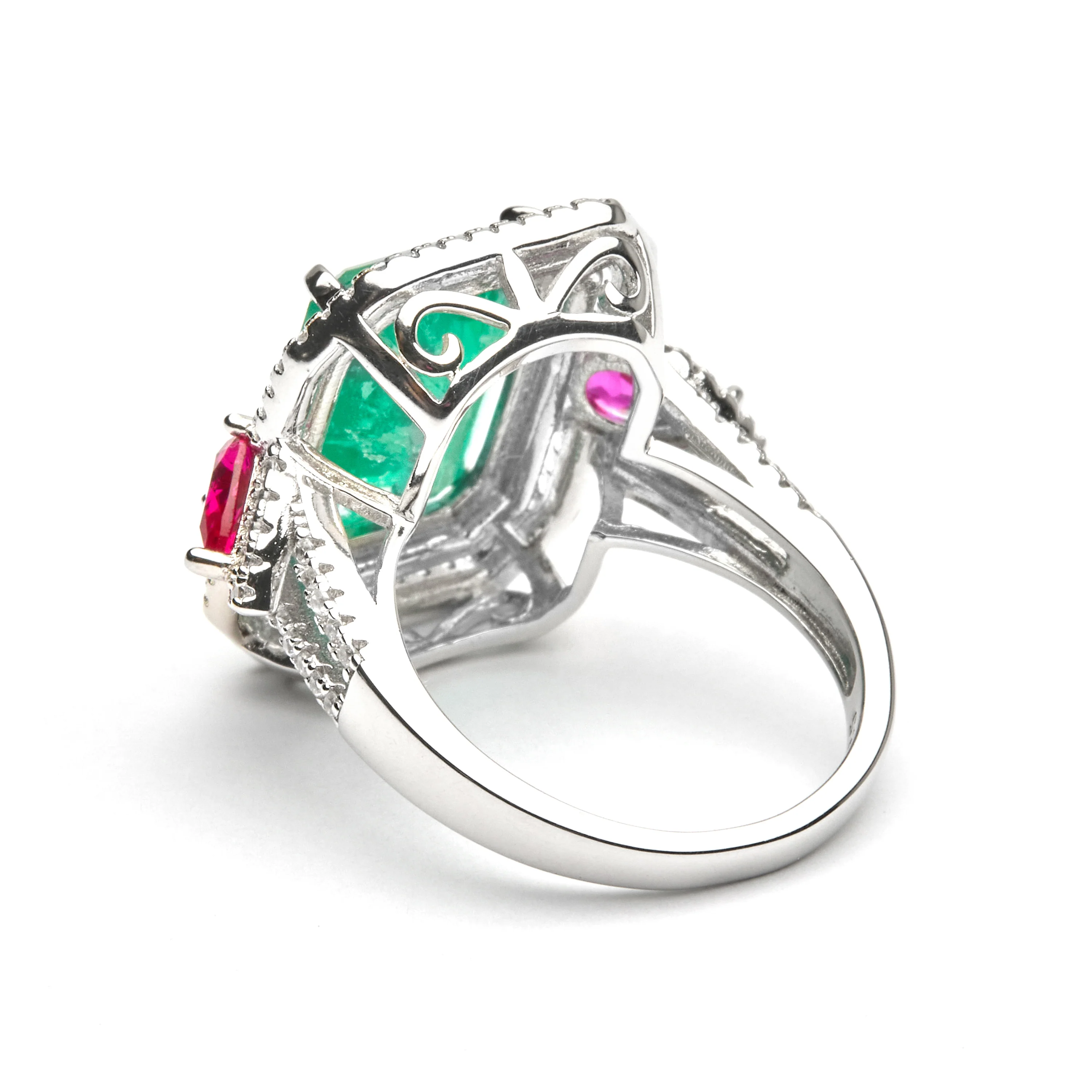 Anillo de Plata de Ley 925 y Cuarzo Hidrotermal Verde acabado en rodio - Malizu - Image 5