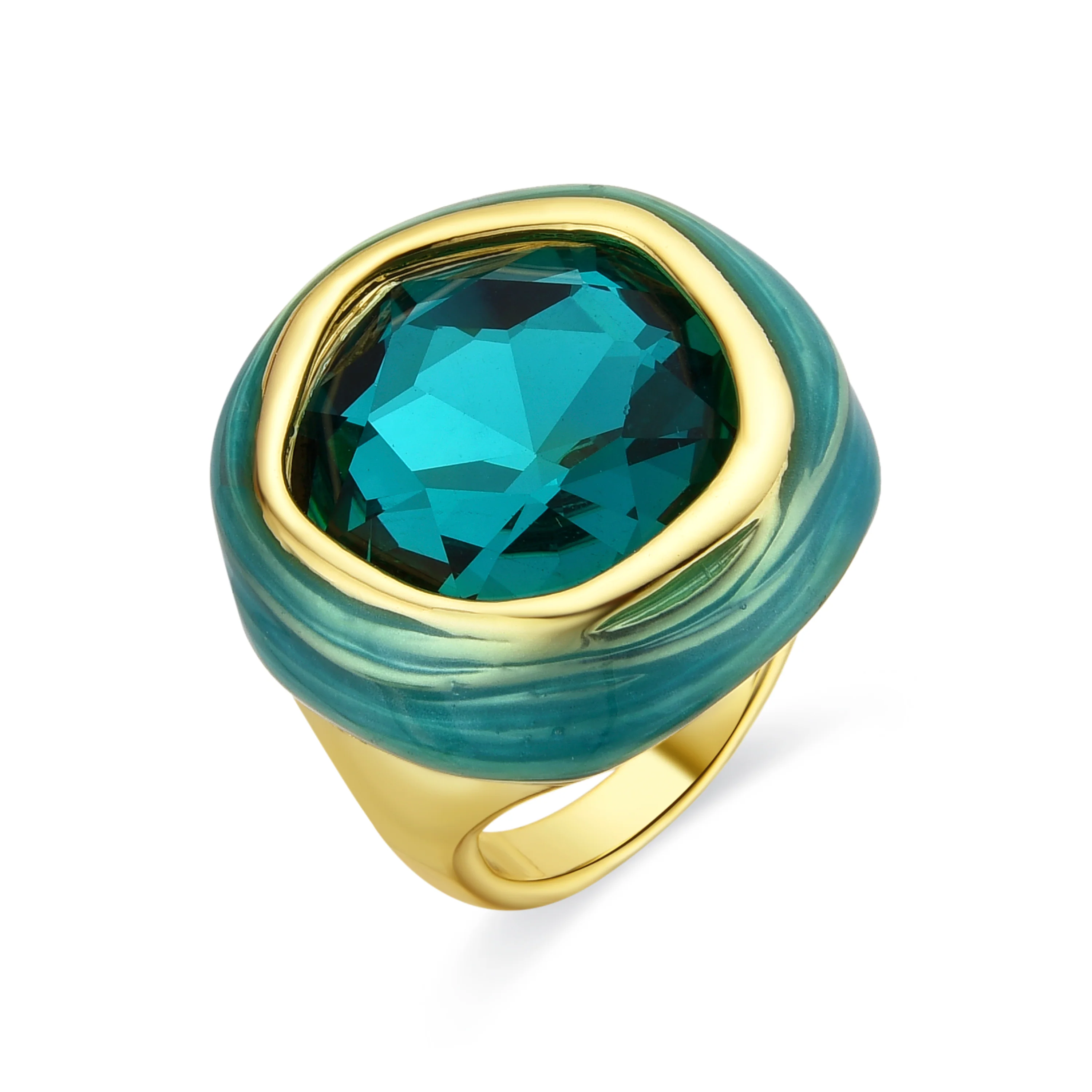 Anillo acabado oro amarillo de 18k y Cuarzo Hidrotermal Verde Paraiba - Mantis