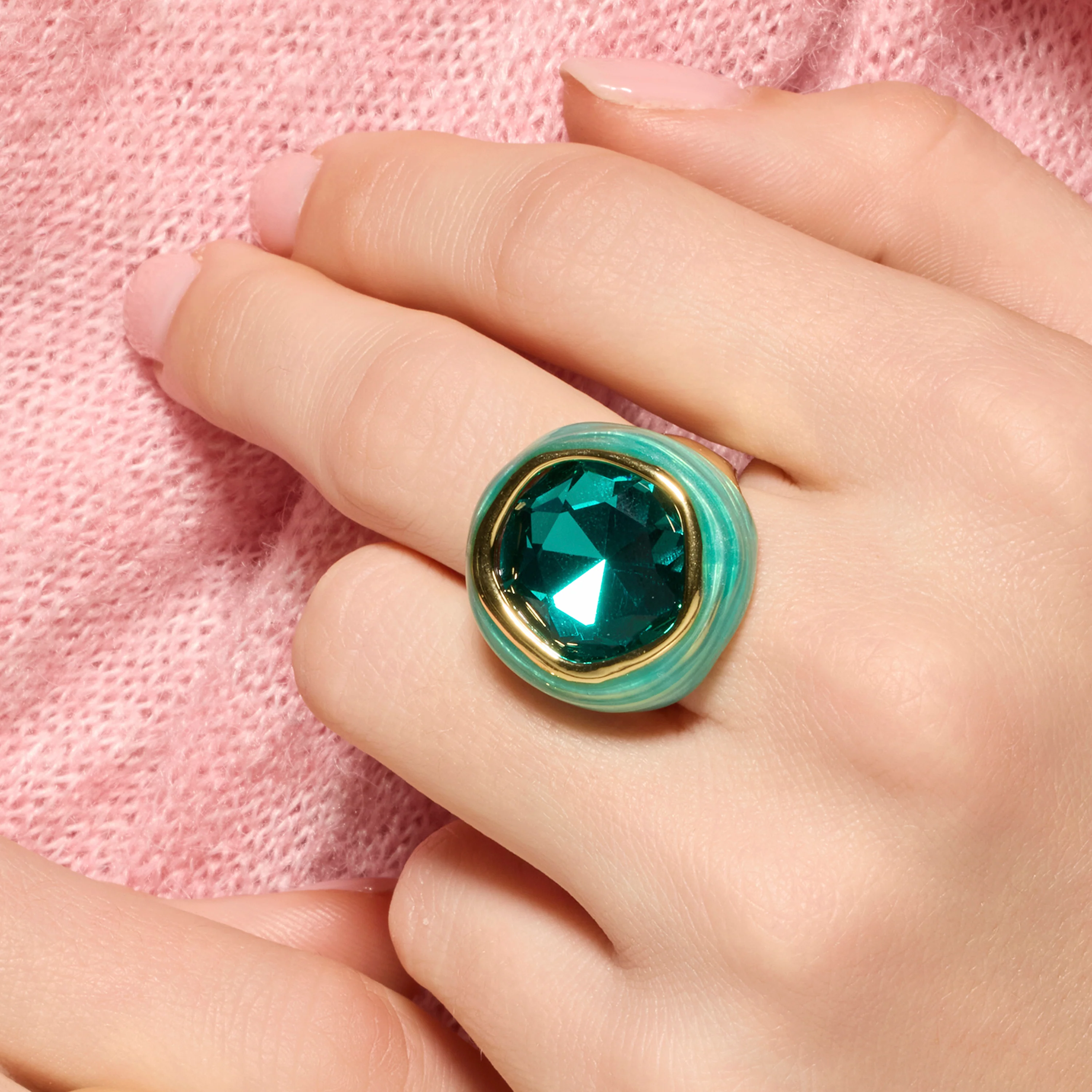 Anillo acabado oro amarillo de 18k y Cuarzo Hidrotermal Verde Paraiba - Mantis - Image 3
