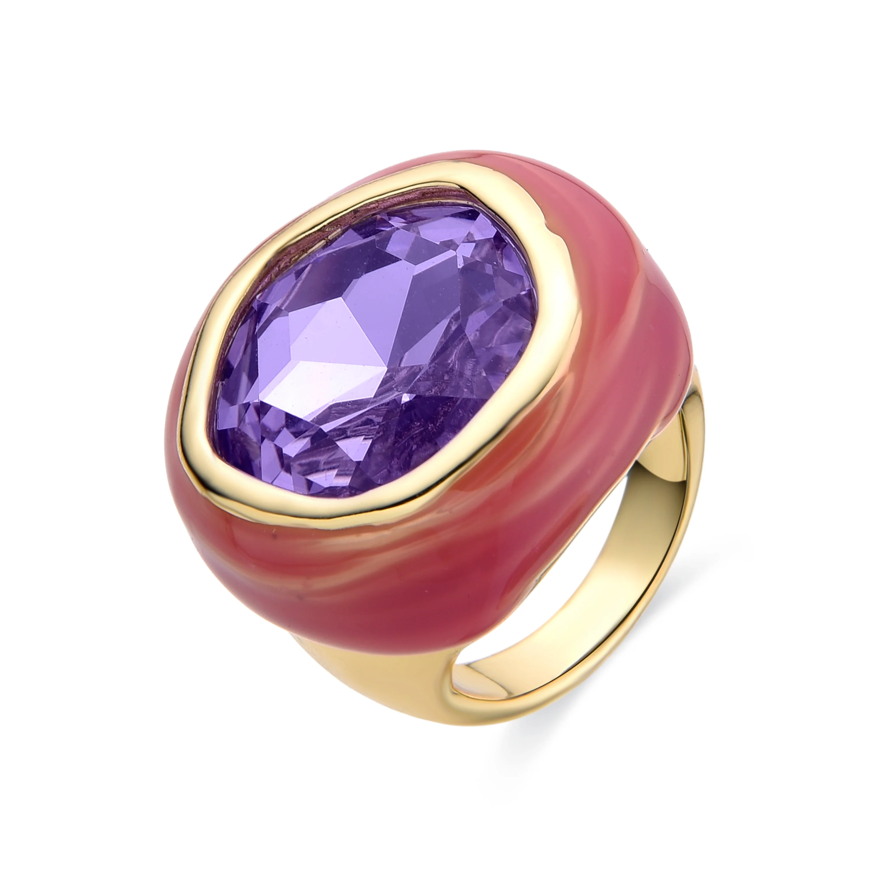 Anillo de Cristal Morado acabado en oro amarillo 18K - Mantis