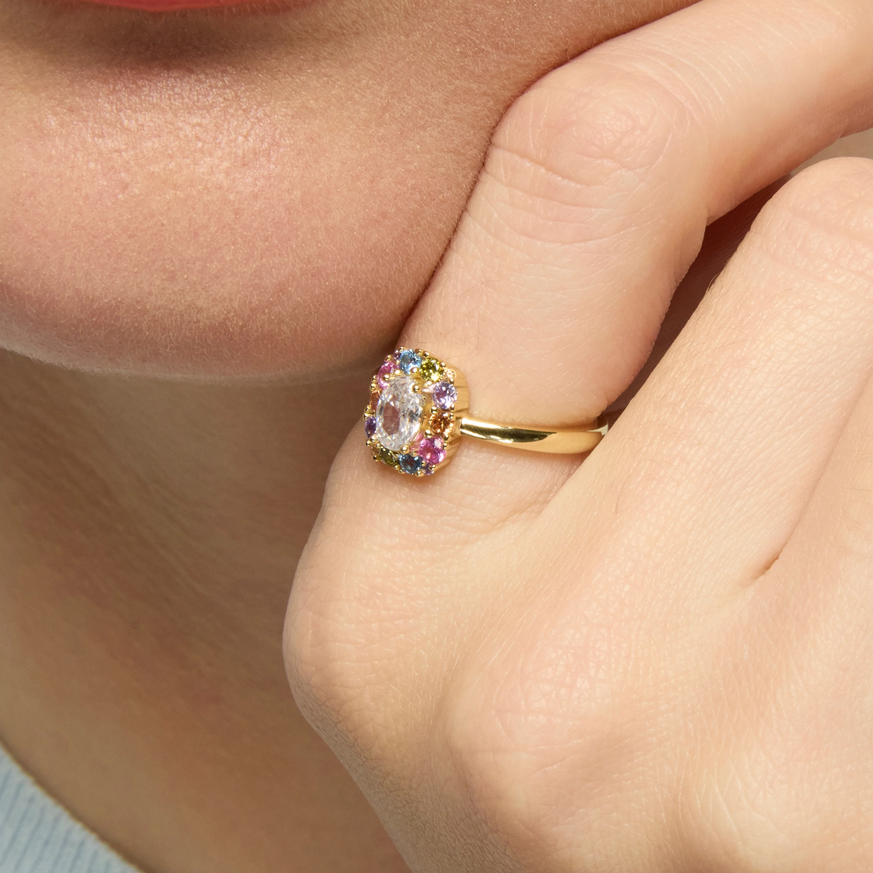 Anillo de Plata de Ley 925 y Circonita Multicolor acabado oro amarillo de 18k - Mezay - Image 4