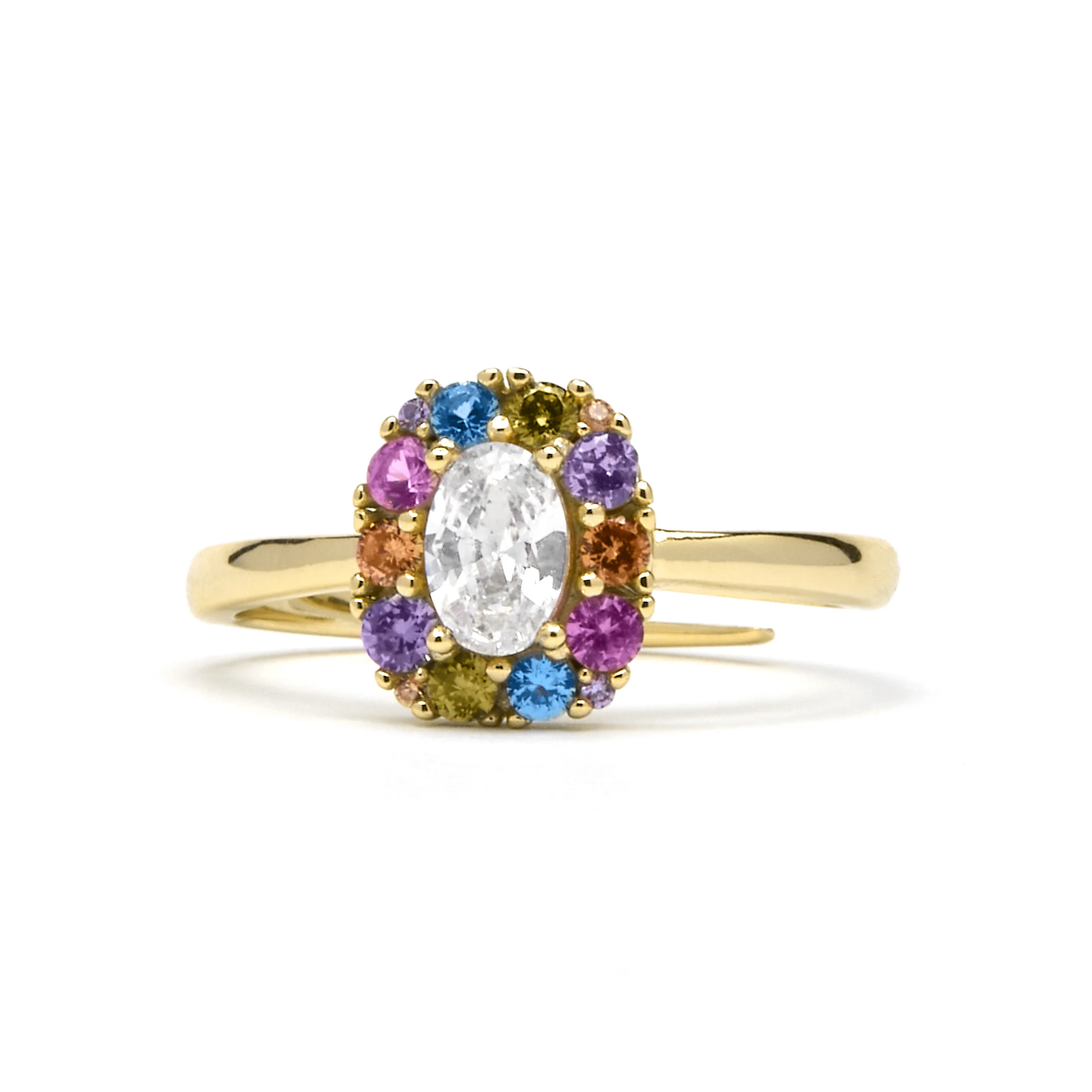 Anillo de Plata de Ley 925 y Circonita Multicolor acabado oro amarillo de 18k - Mezay - Image 5