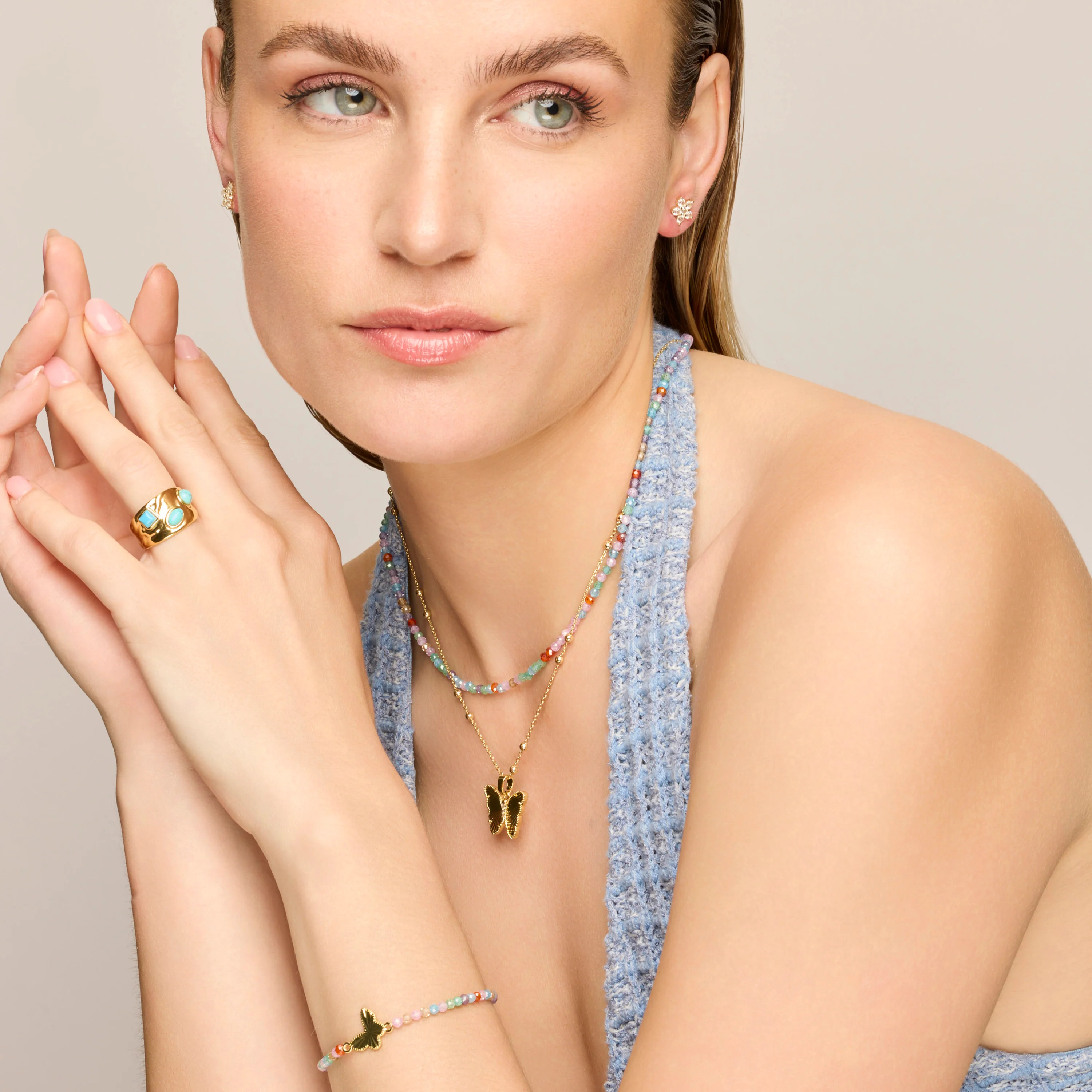 Anillo acabado oro amarillo de 18k y Turquesa - Rekbas - Image 2