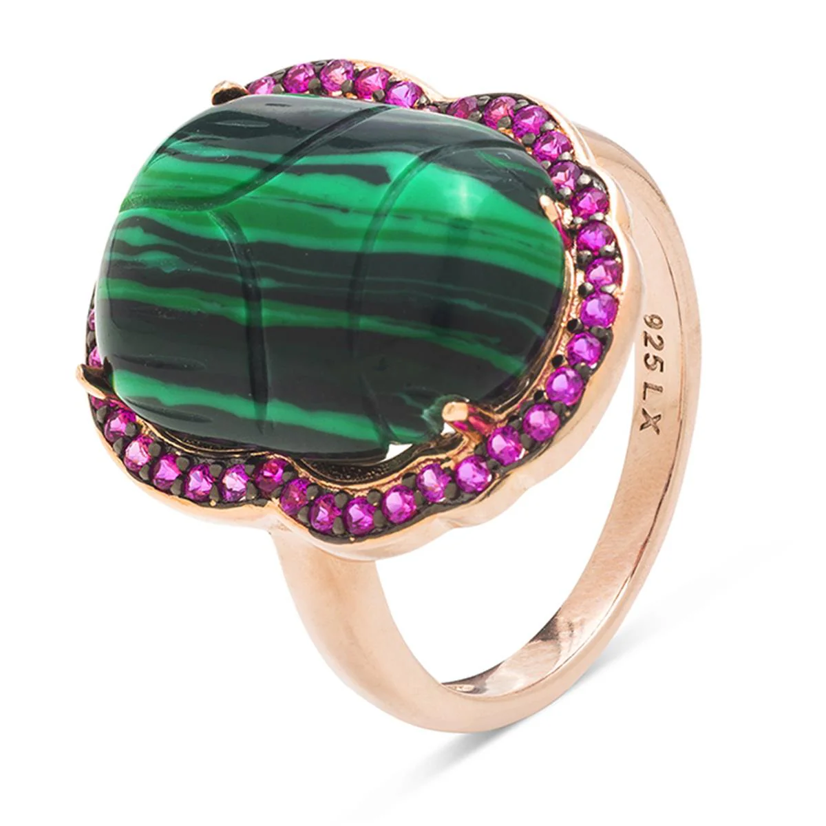 Anillo Riddan Plata, Oro rosa y Malaquita - Riddan VERDE