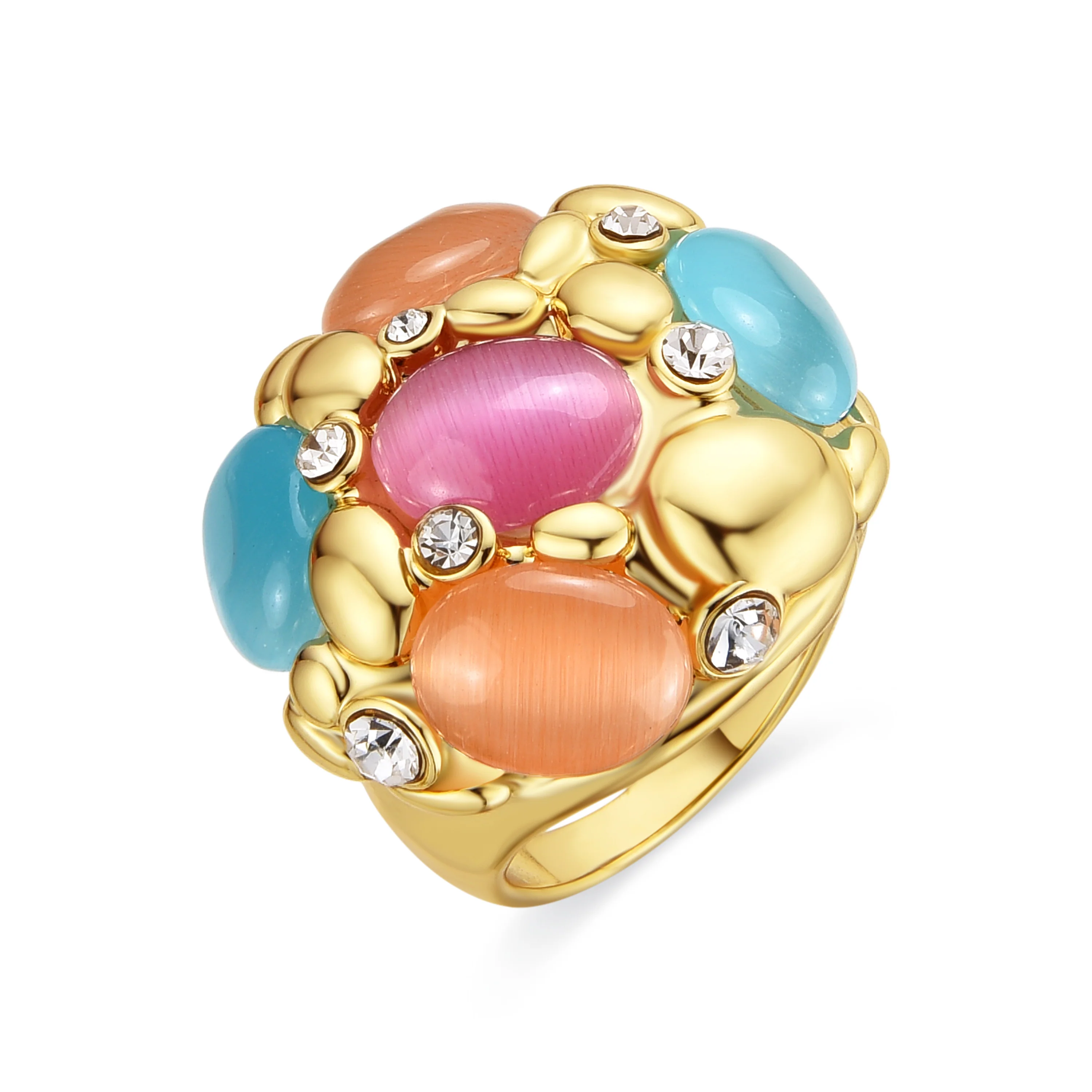 Anillo Shyal de Ojo de Gato Multicolor acabado oro amarillo de 18k