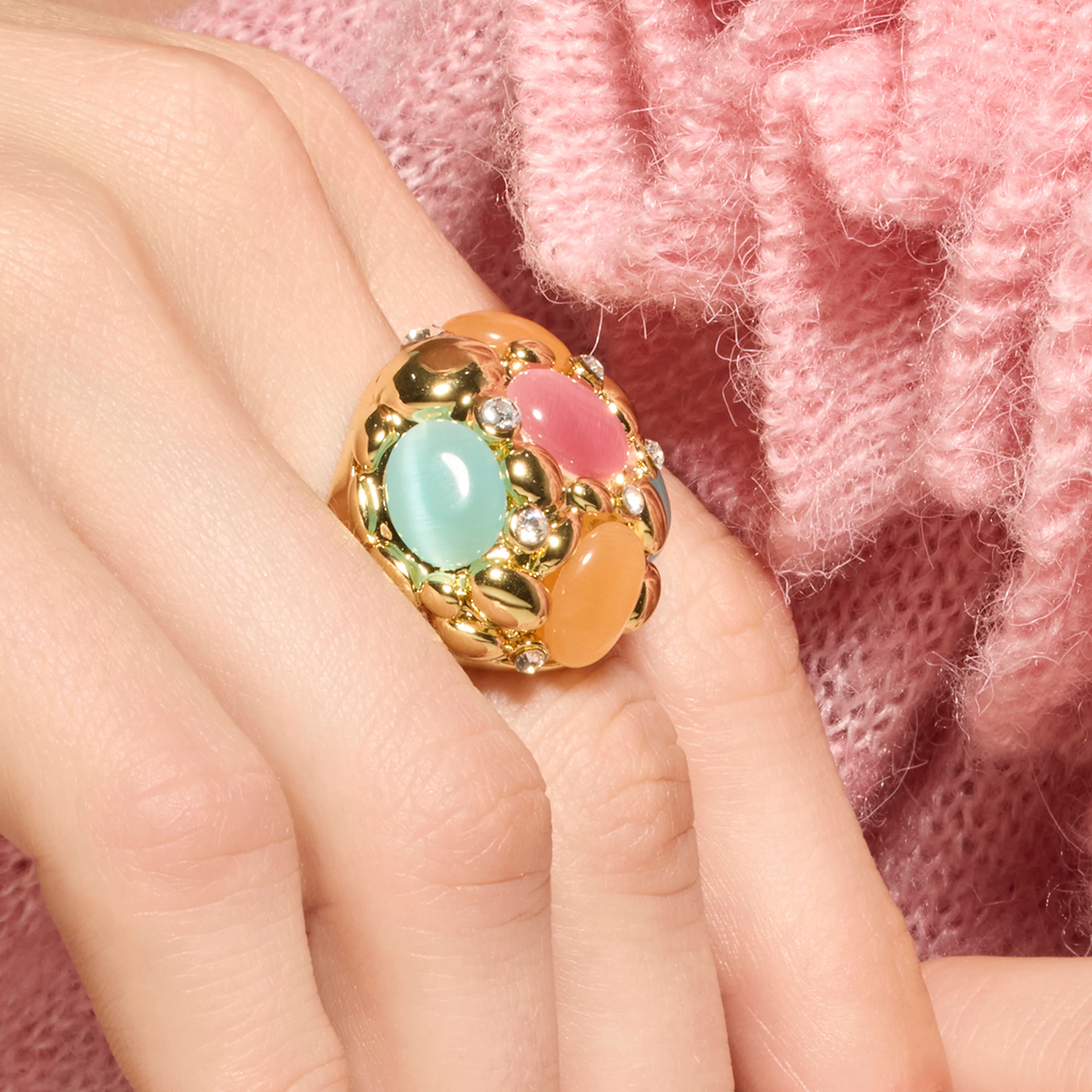 Anillo Shyal de Ojo de Gato Multicolor acabado oro amarillo de 18k - Image 3