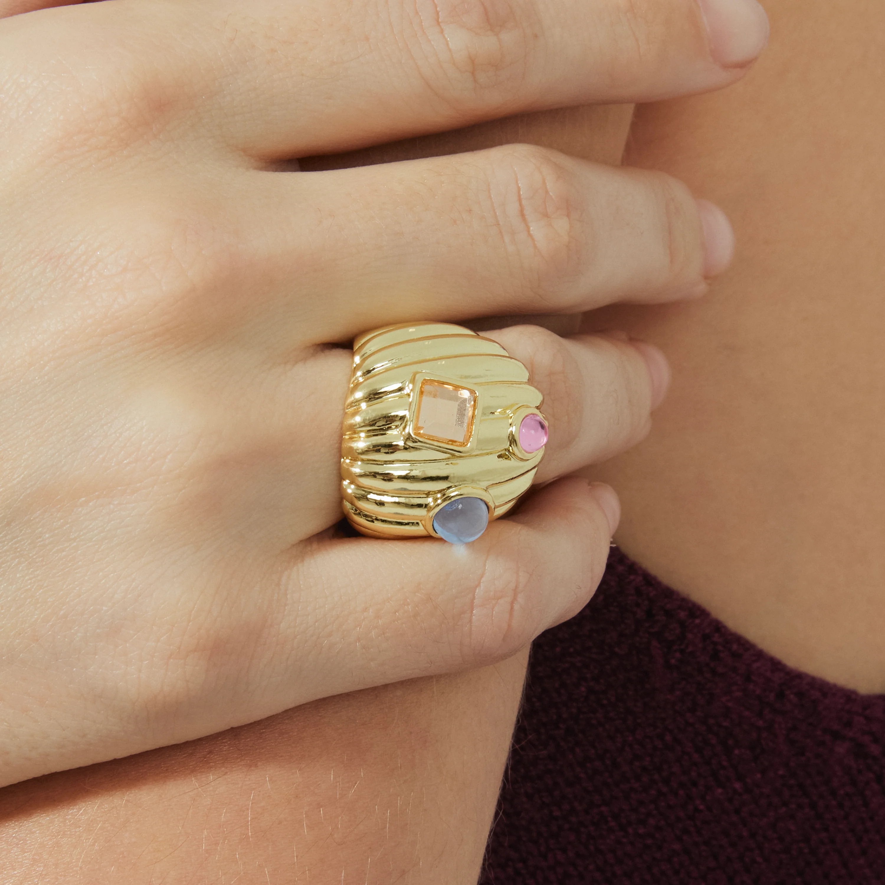 Anillo de Cristal Multicolor acabado en oro amarillo 18K - Wenya - Image 3