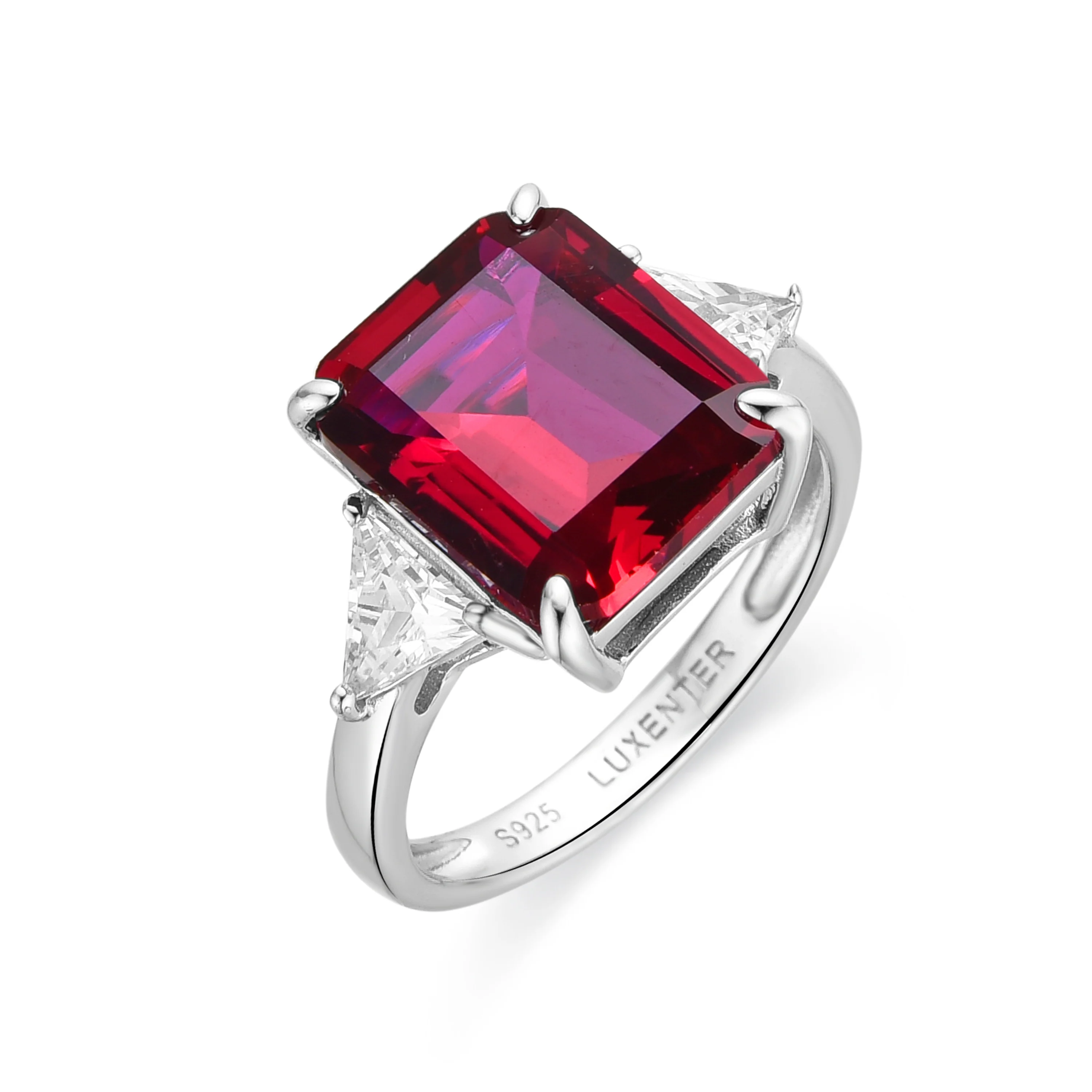 Anillo de Plata de Ley 925 y Circonita Rubí acabado rodio - Xifa