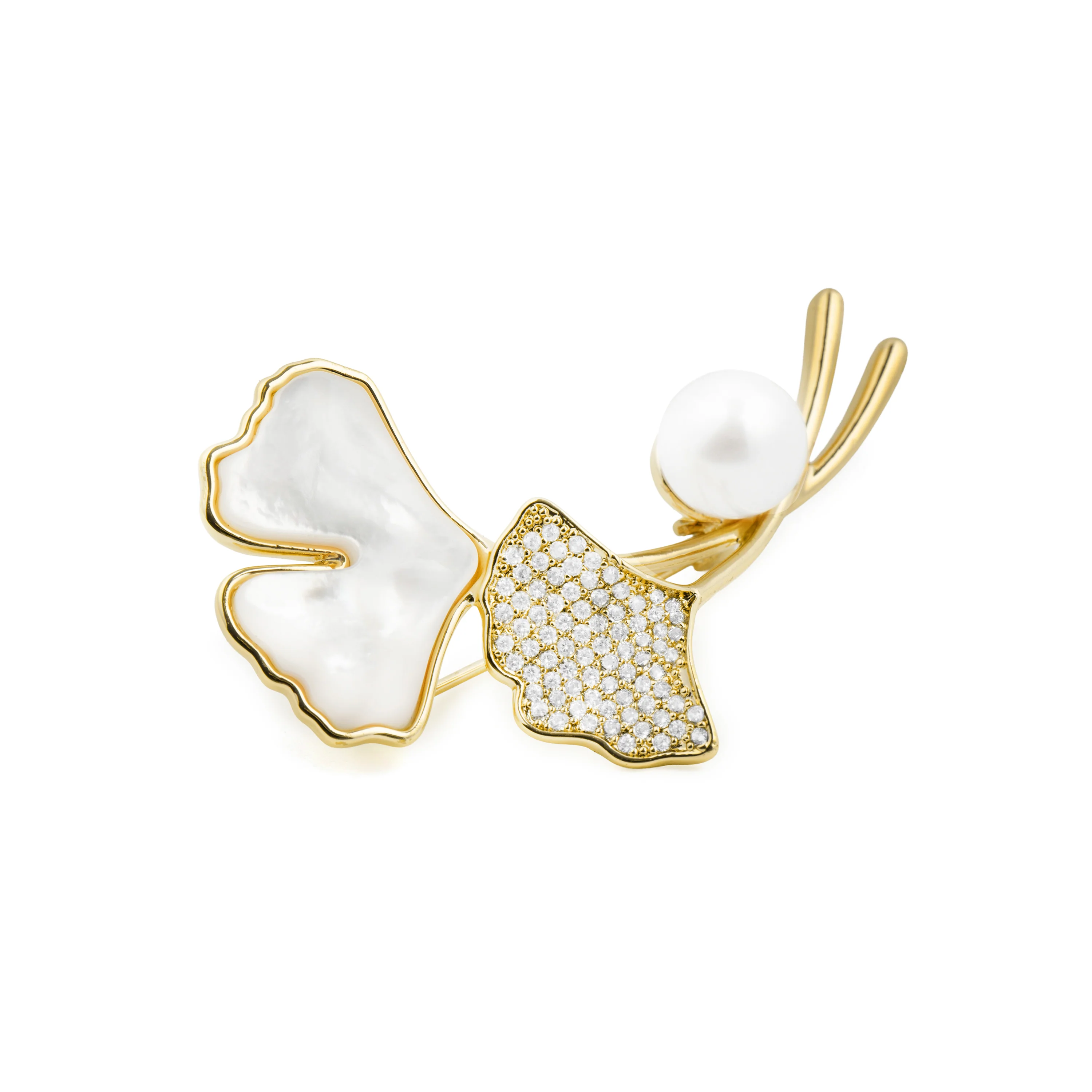 Broche de Madreperla Blanca acabado en oro amarillo 18k - Ainya - Image 3