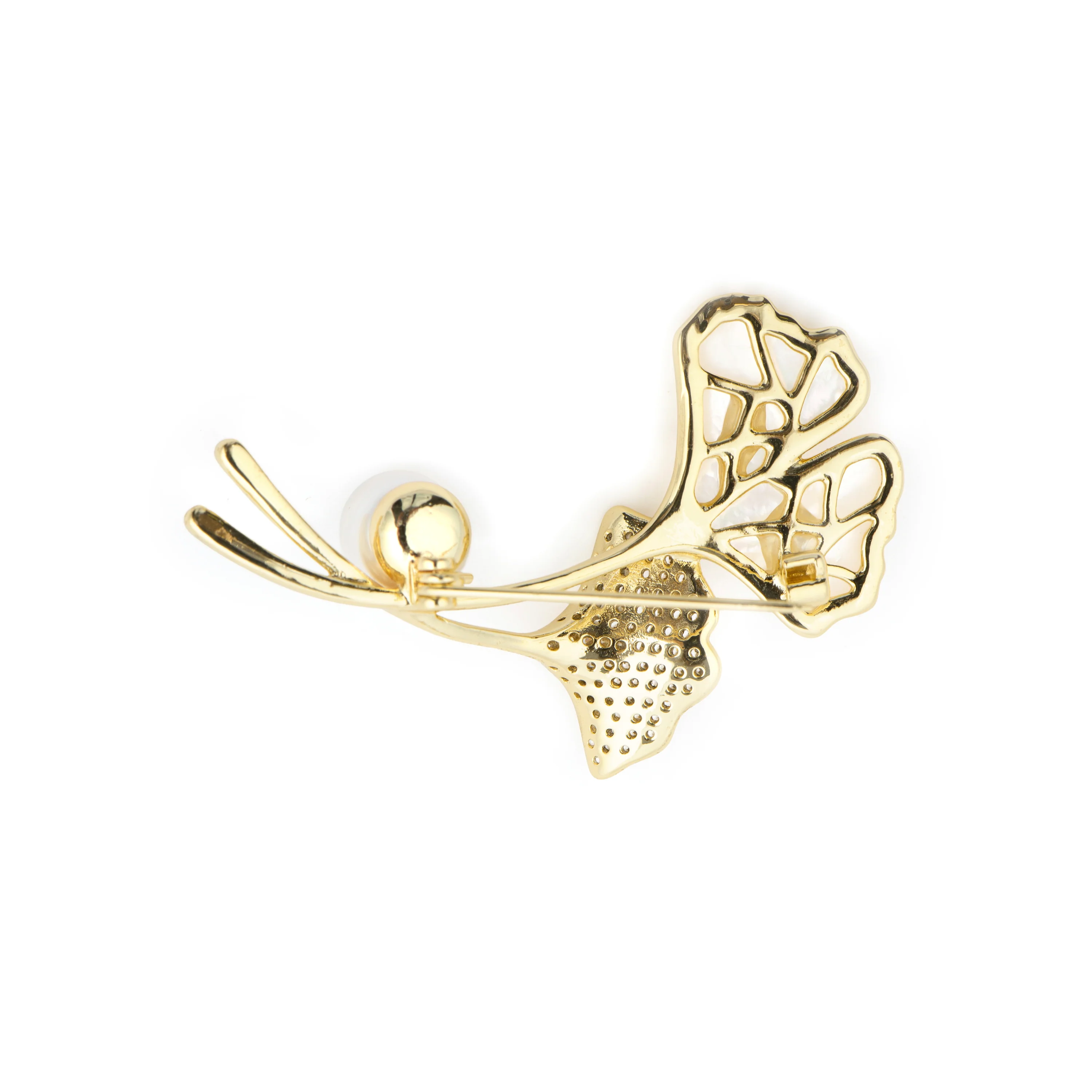 Broche de Madreperla Blanca acabado en oro amarillo 18k - Ainya - Image 5