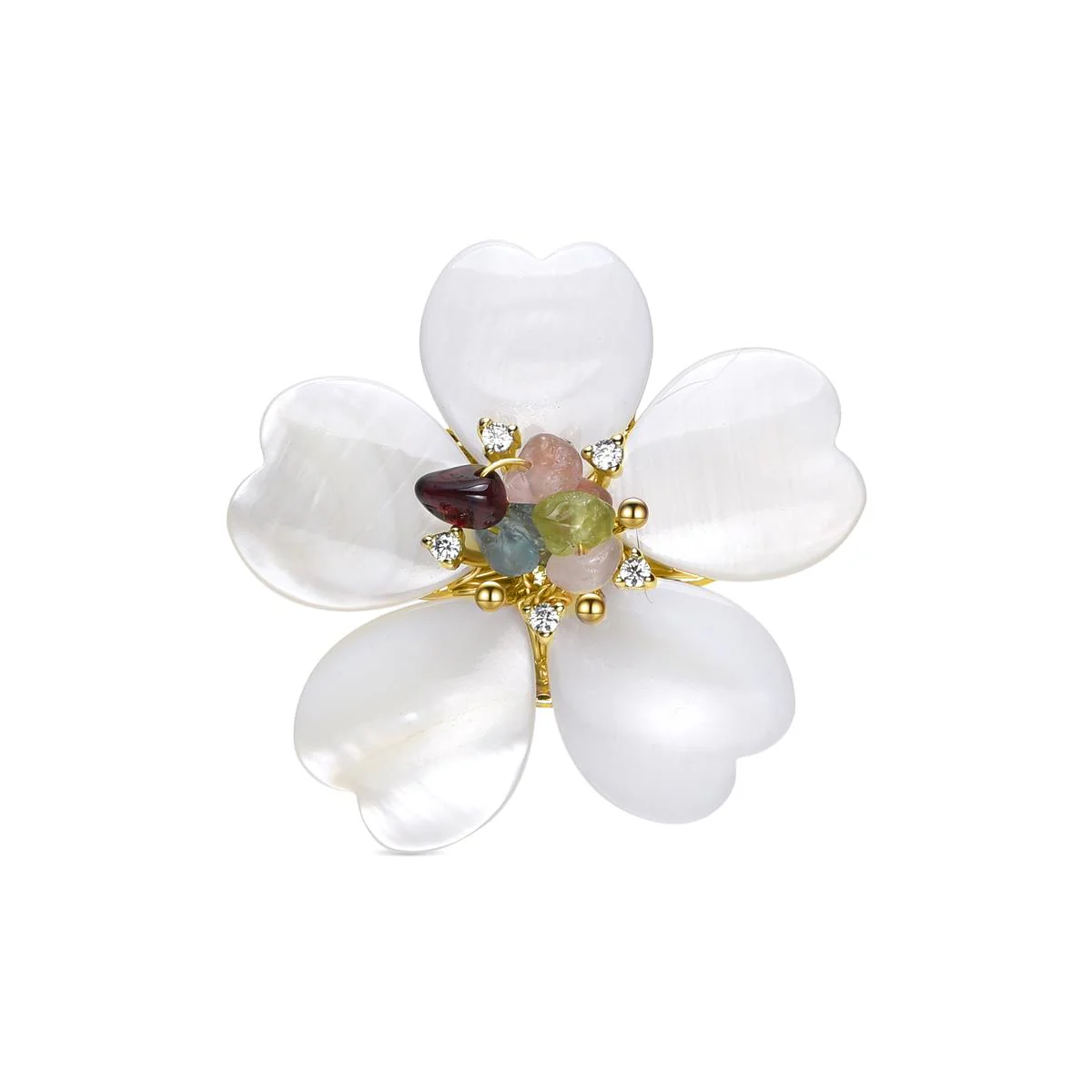 Broche Flor acabado en oro amarillo 18K - Flor BLANCO