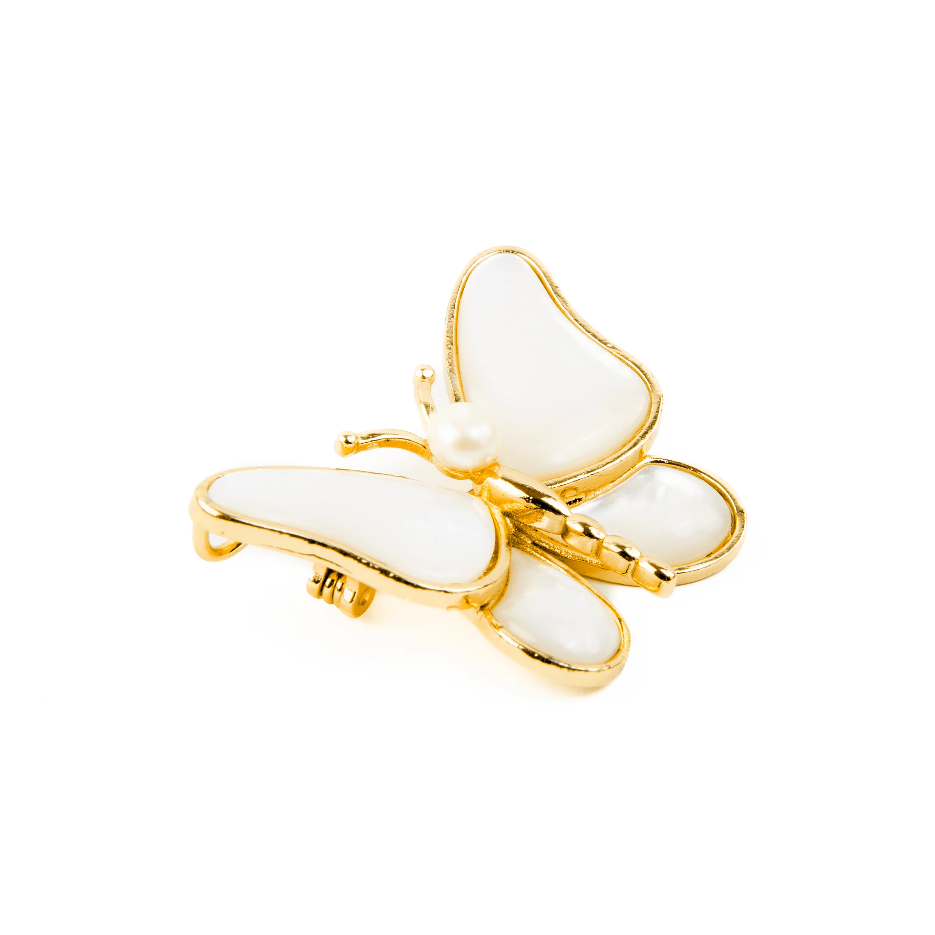 Broche con Madreperla Blanca acabados en oro amarillo 18K - Mariposa - Image 3