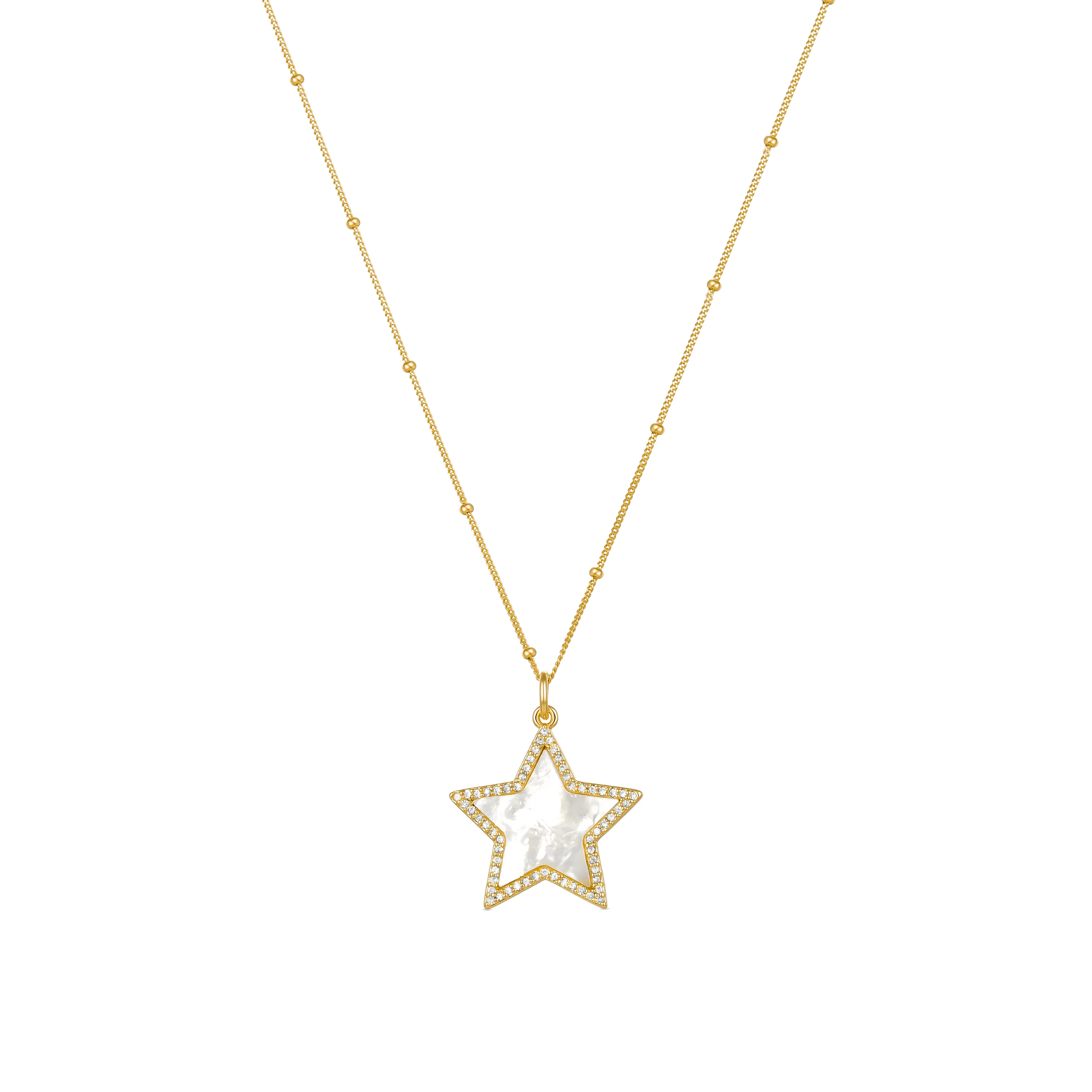 Collar de Plata de Ley 925 con Madreperla Blanca acabado en oro amarillo 18K - Adala