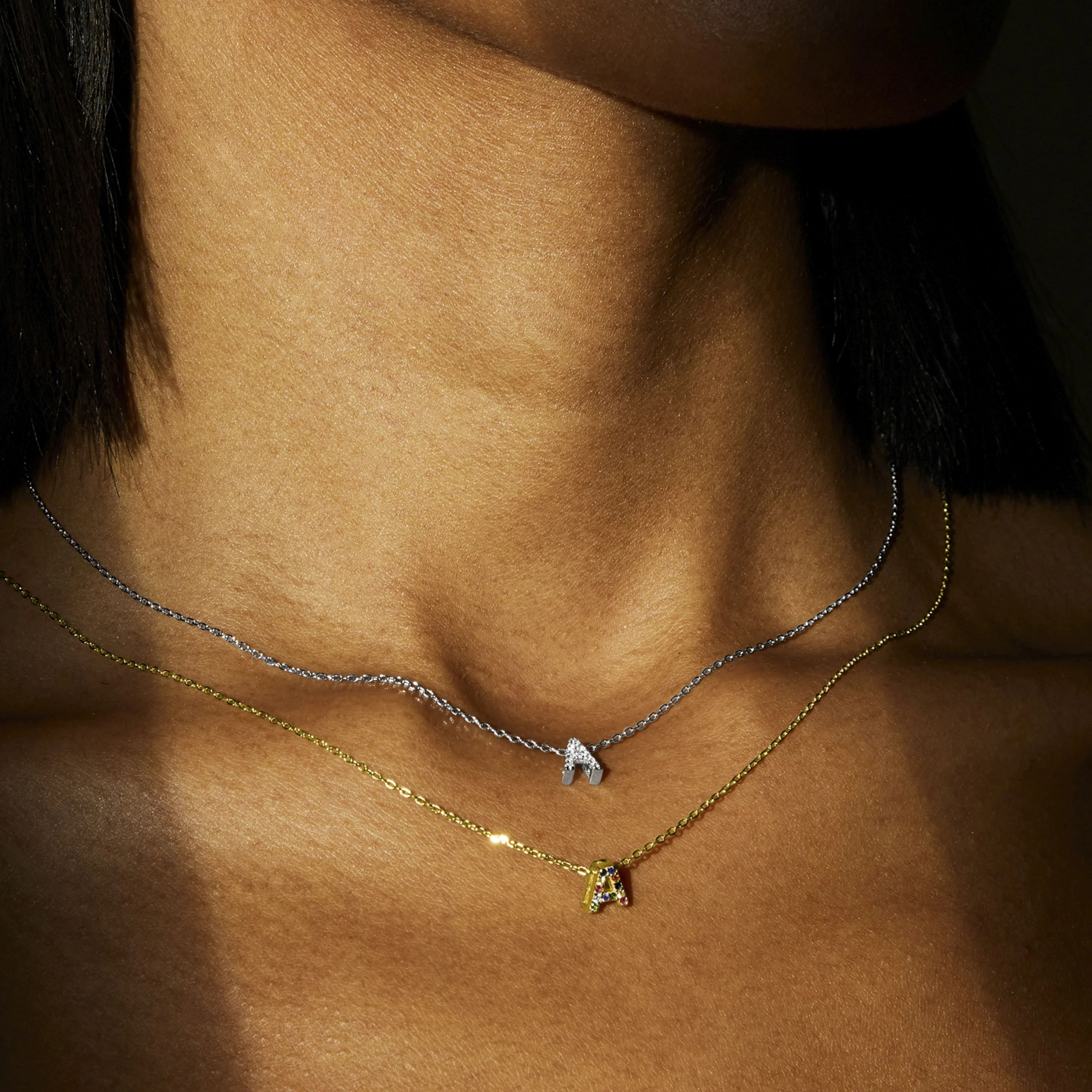 Collar de Plata de Ley 925 con Circonita Multicolor acabado en oro amarillo 18K - Alphabet - Image 5