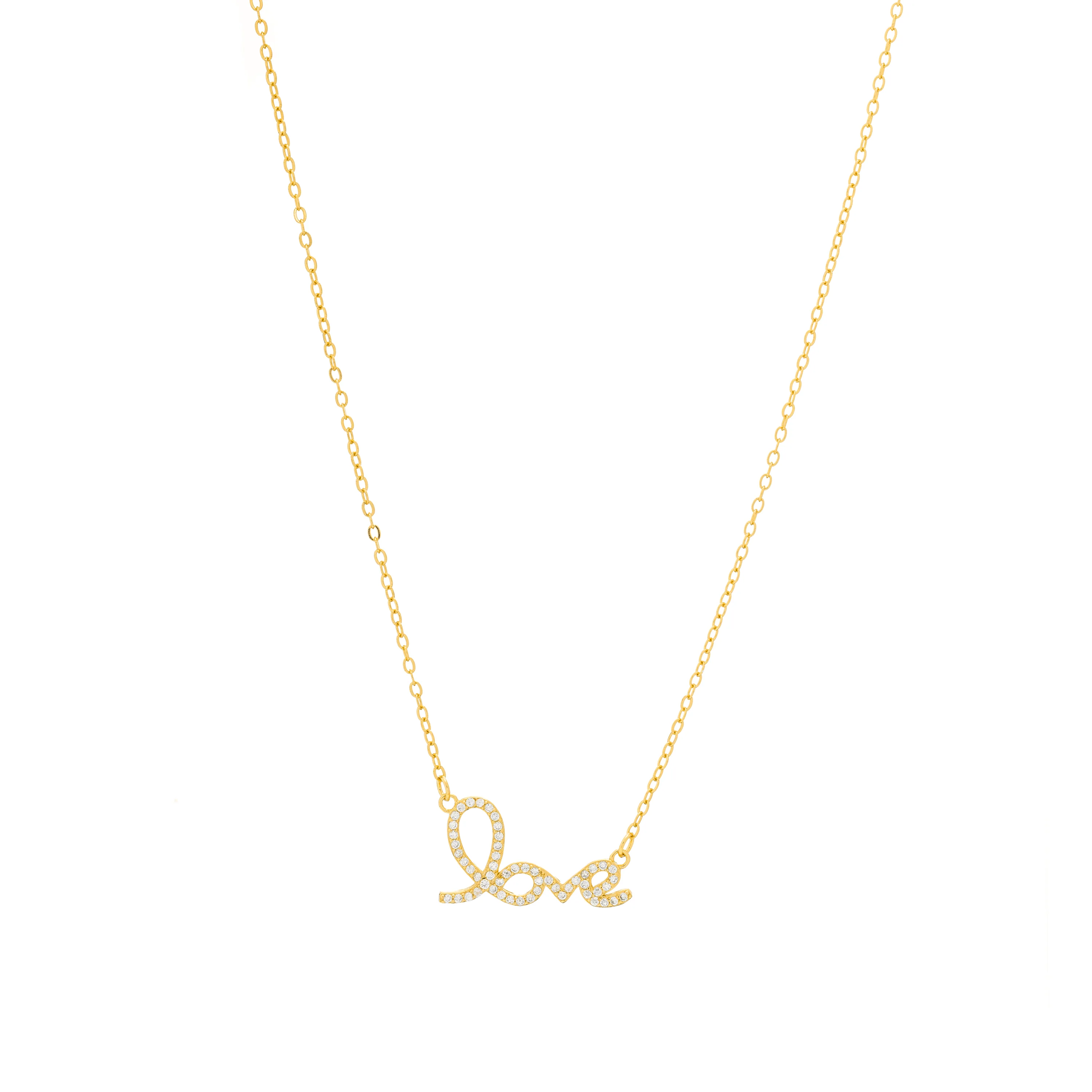 Collar de Plata de Ley 925 y Circonita Brillante acabado en oro amarillo de 18k - Amor