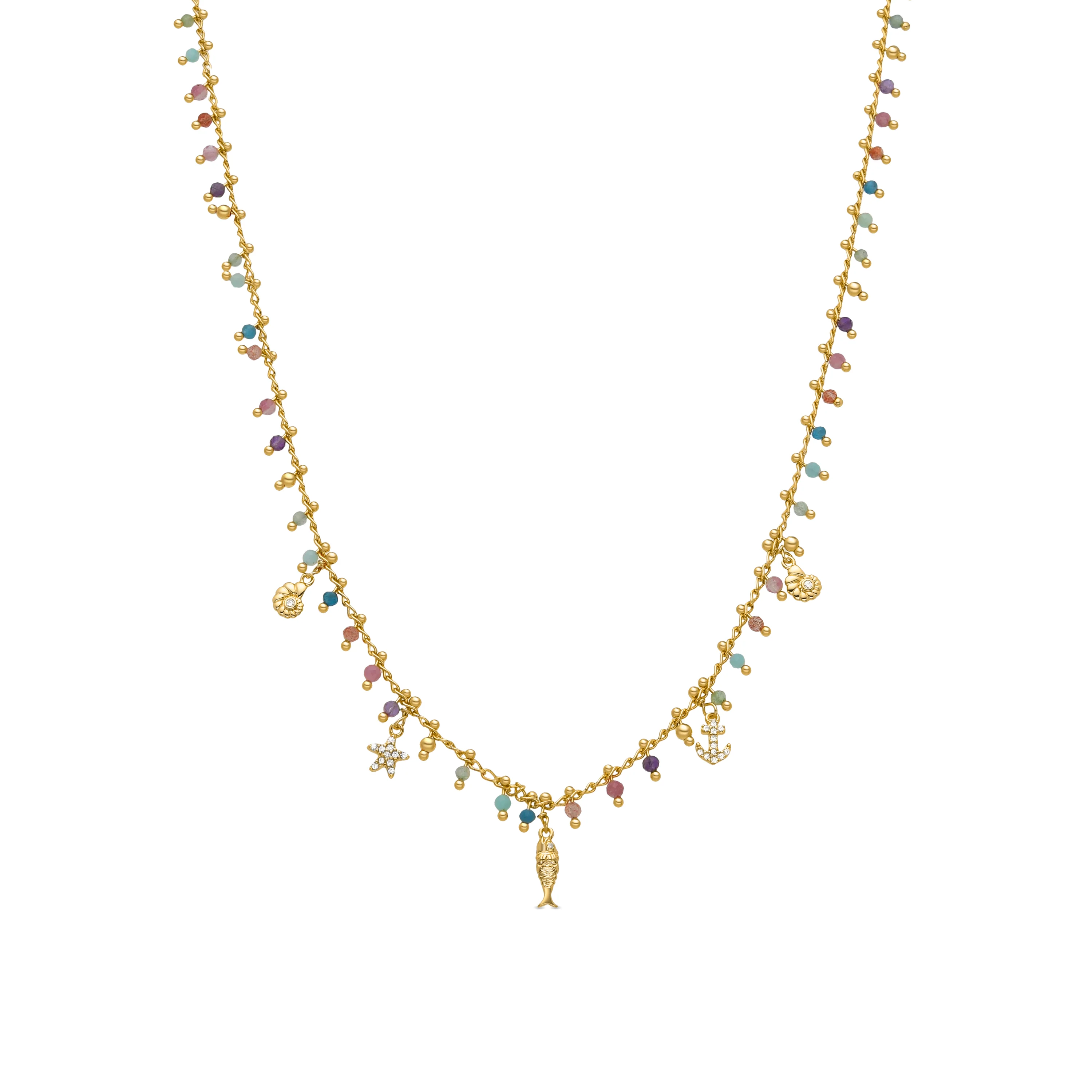 Collar de Plata de Ley 925 y Cristal Multicolor acabado en oro amarillo 18K - Ancla