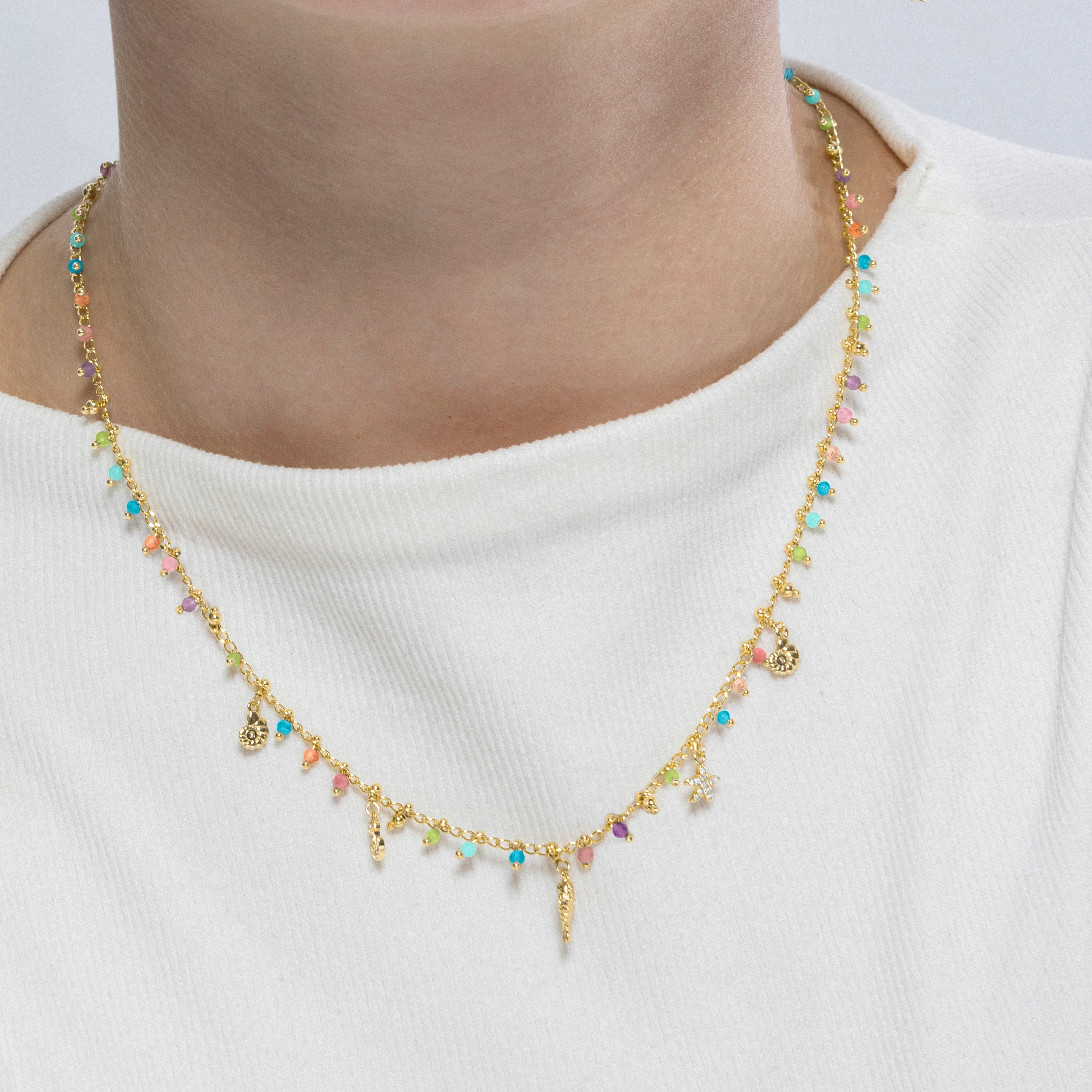 Collar de Plata de Ley 925 y Cristal Multicolor acabado en oro amarillo 18K - Ancla - Image 3