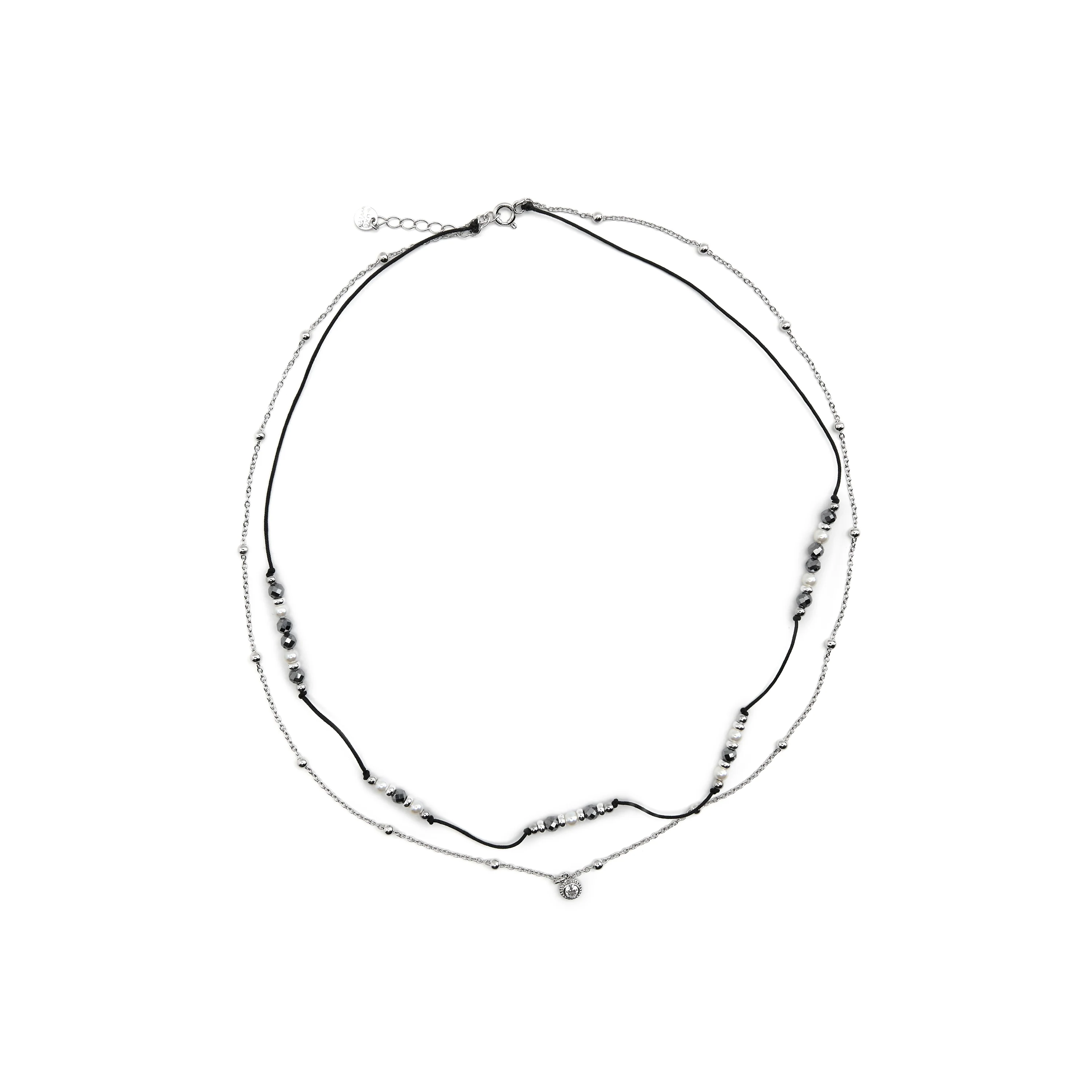 Collar de Plata de Ley 925 y Perla Blanca acabado en rodio - Apses - Image 3