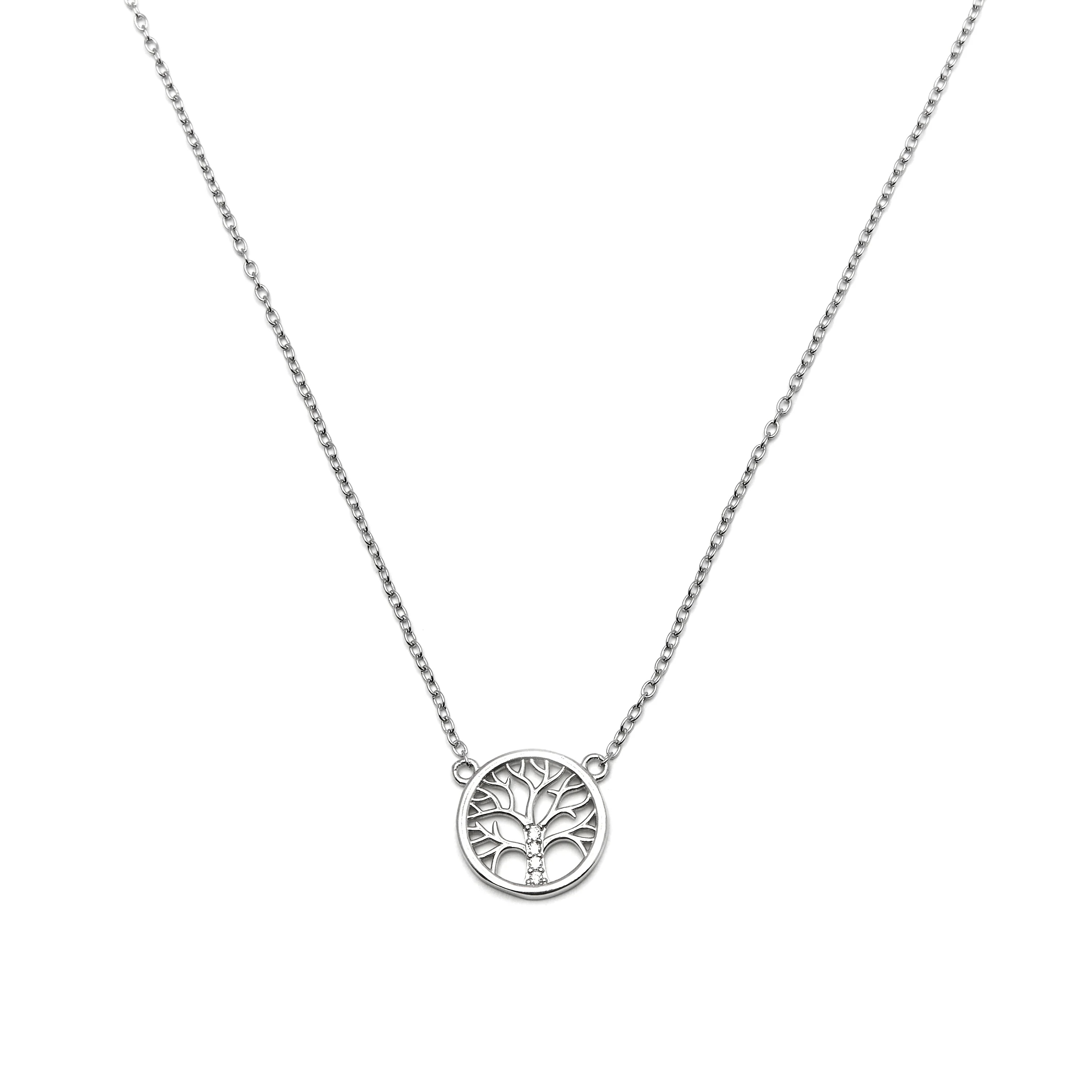 Collar de Plata de Ley 925 con Circonita Brillante acabado en rodio - Arbol Vida