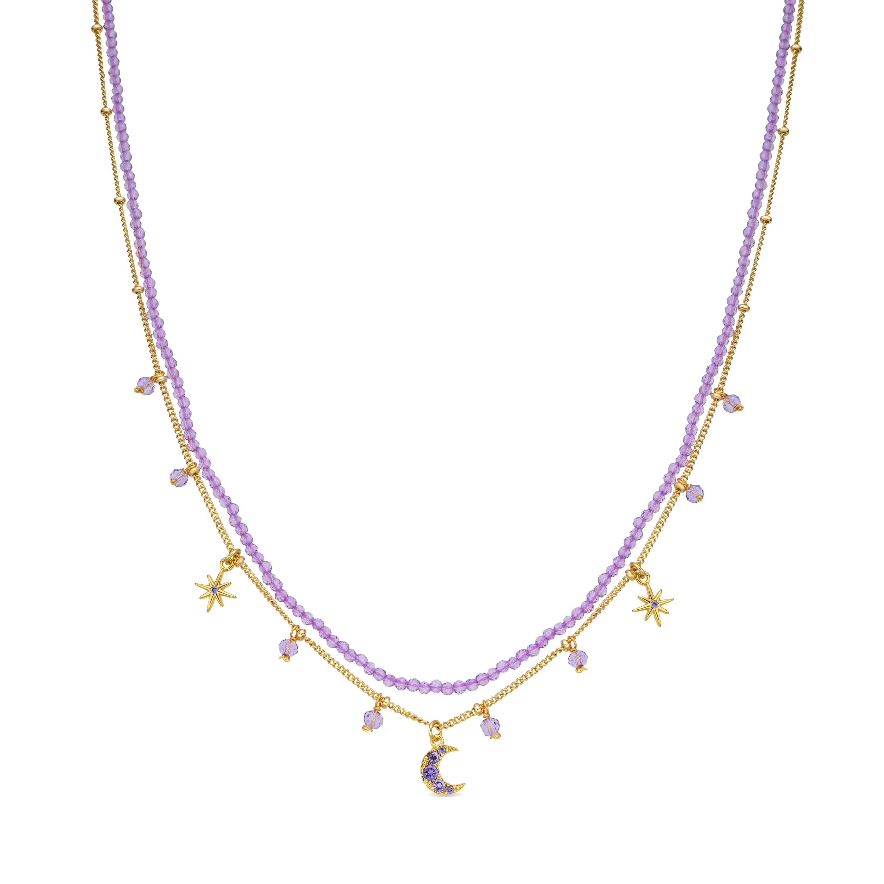 Collar de Cristal Morado acabado en oro amarillo 18k - Ayora