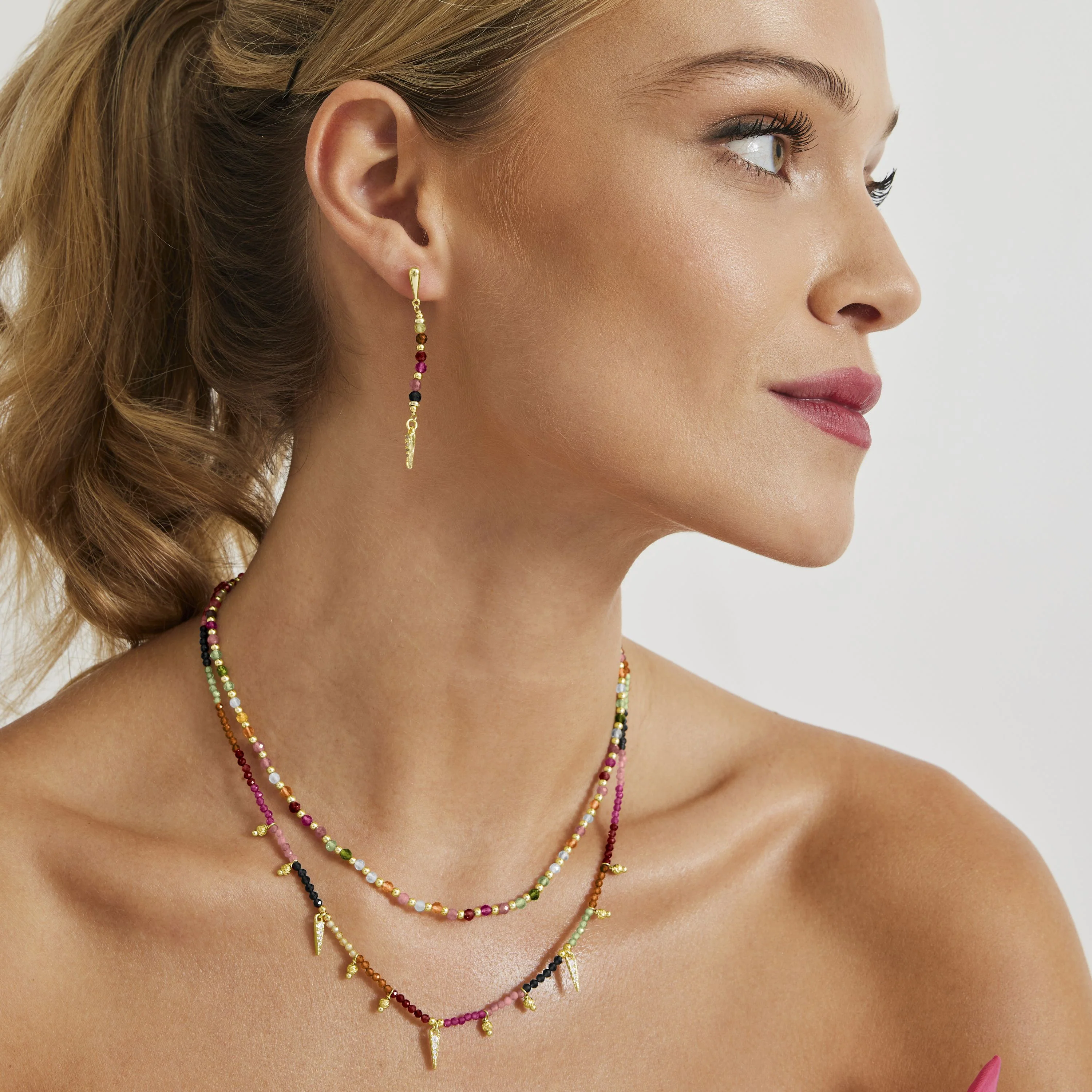 Collar de Plata de Ley 925 con Cristal Multicolor acabado en oro amarillo 18K - Baklo - Image 2