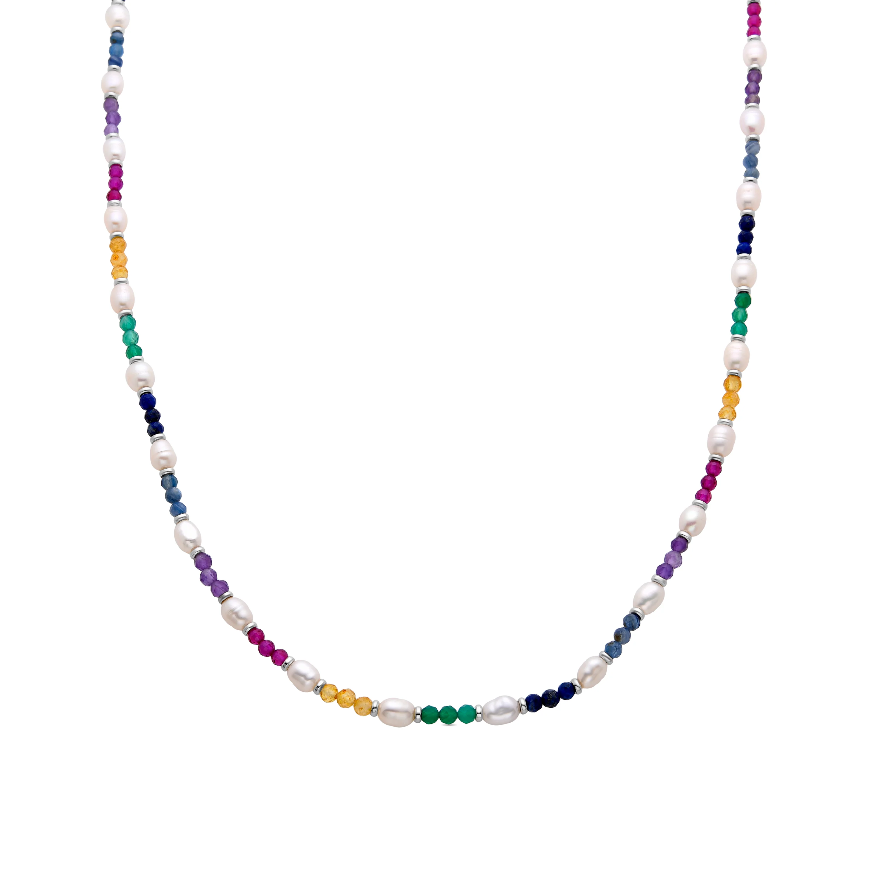 Collar de Plata de Ley 925 con Cristal Multicolor acabado en rodio - Biroal