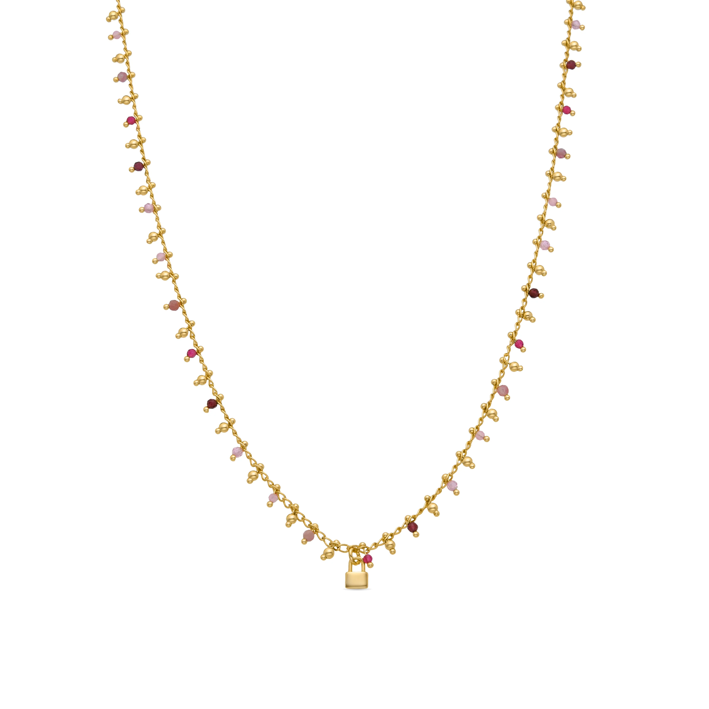 Collar de Plata de Ley 925 y Cristal Rosa acabado en oro amarillo de 18k - Candado