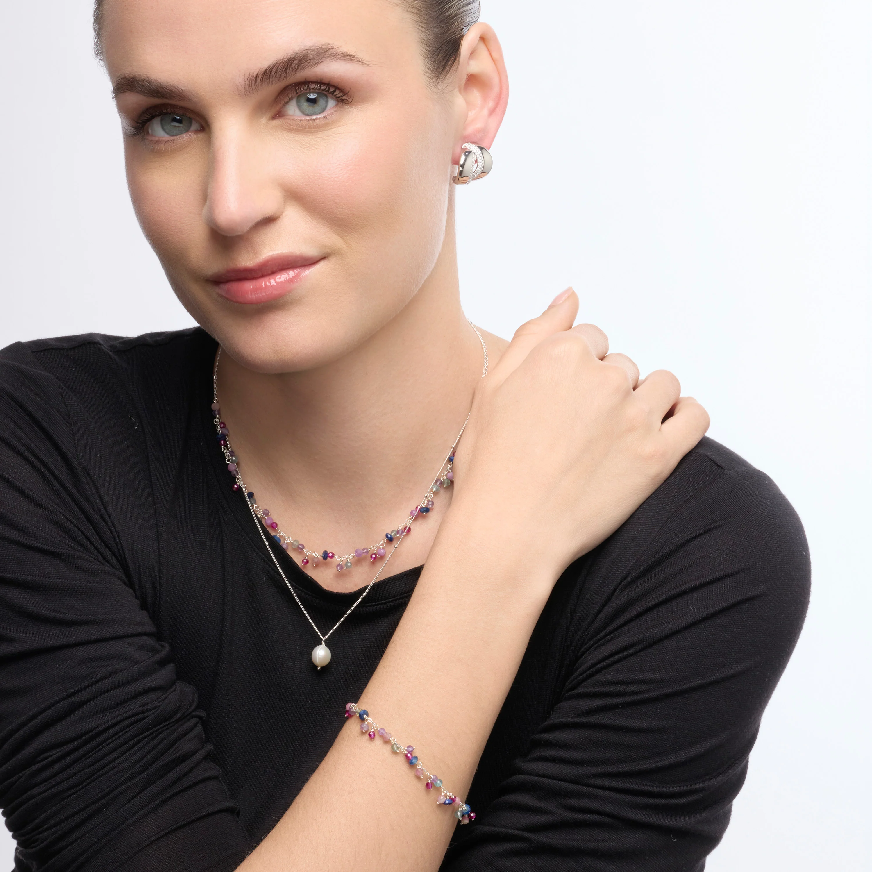 Collar de Plata de Ley 925 y Cristal Rosa acabado rodio - Colir - Image 6