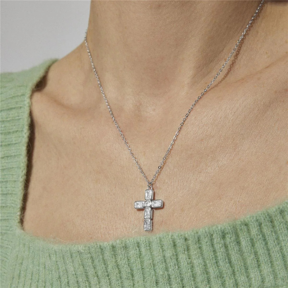 Collar Cruz Plata De Ley 925 - Cruz BLANCO - Image 3