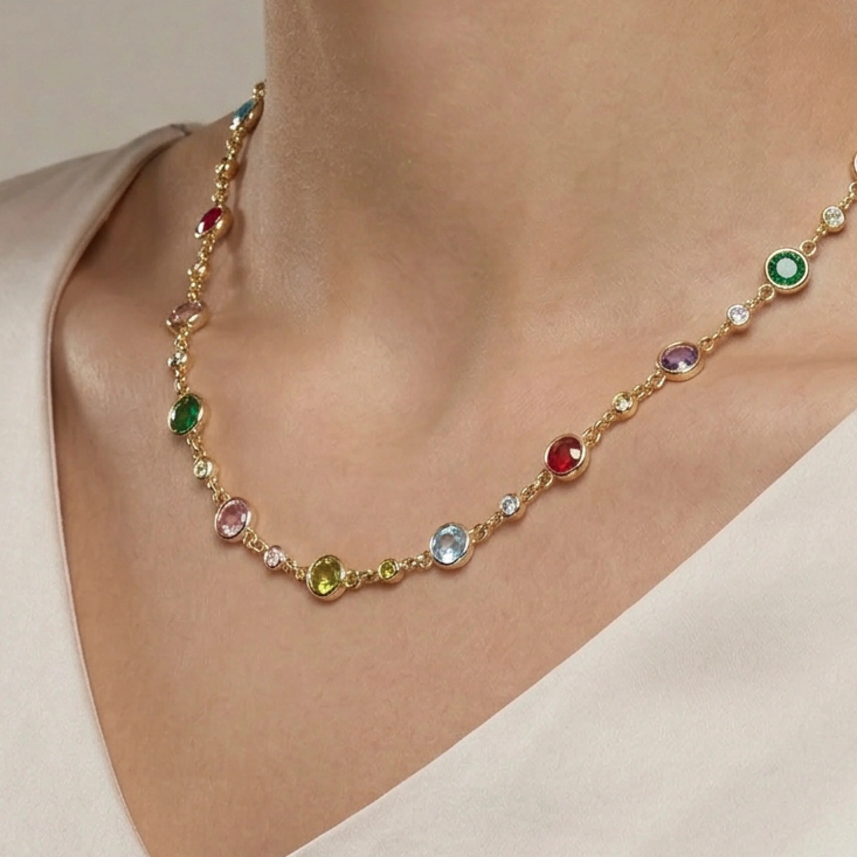 Collar de Circonita Multicolor acabado en oro amarillo de 18k - Akas - Image 6