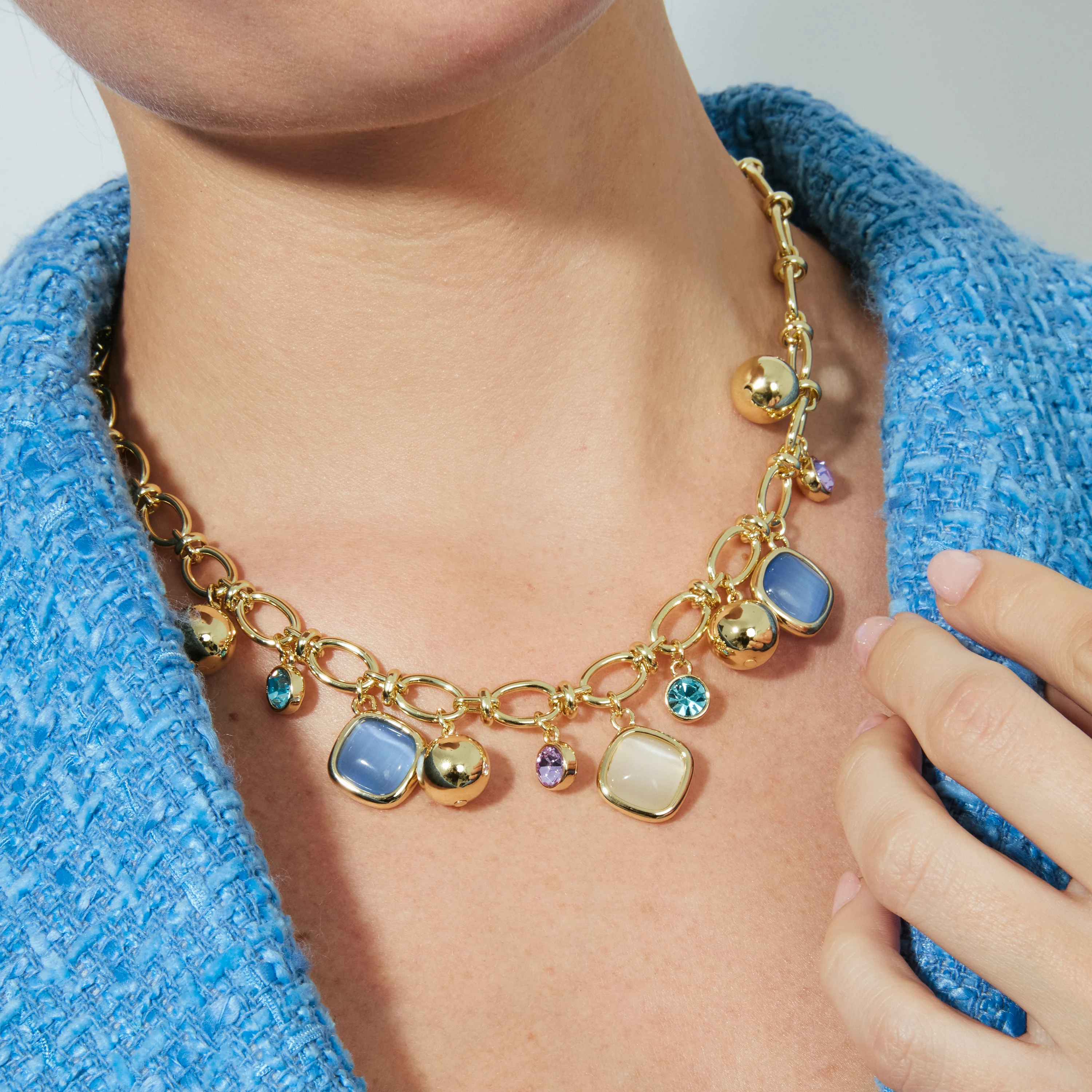 Collar de Ojo de Gato Azul acabado en oro amarillo de 18k - Mankao - Image 5
