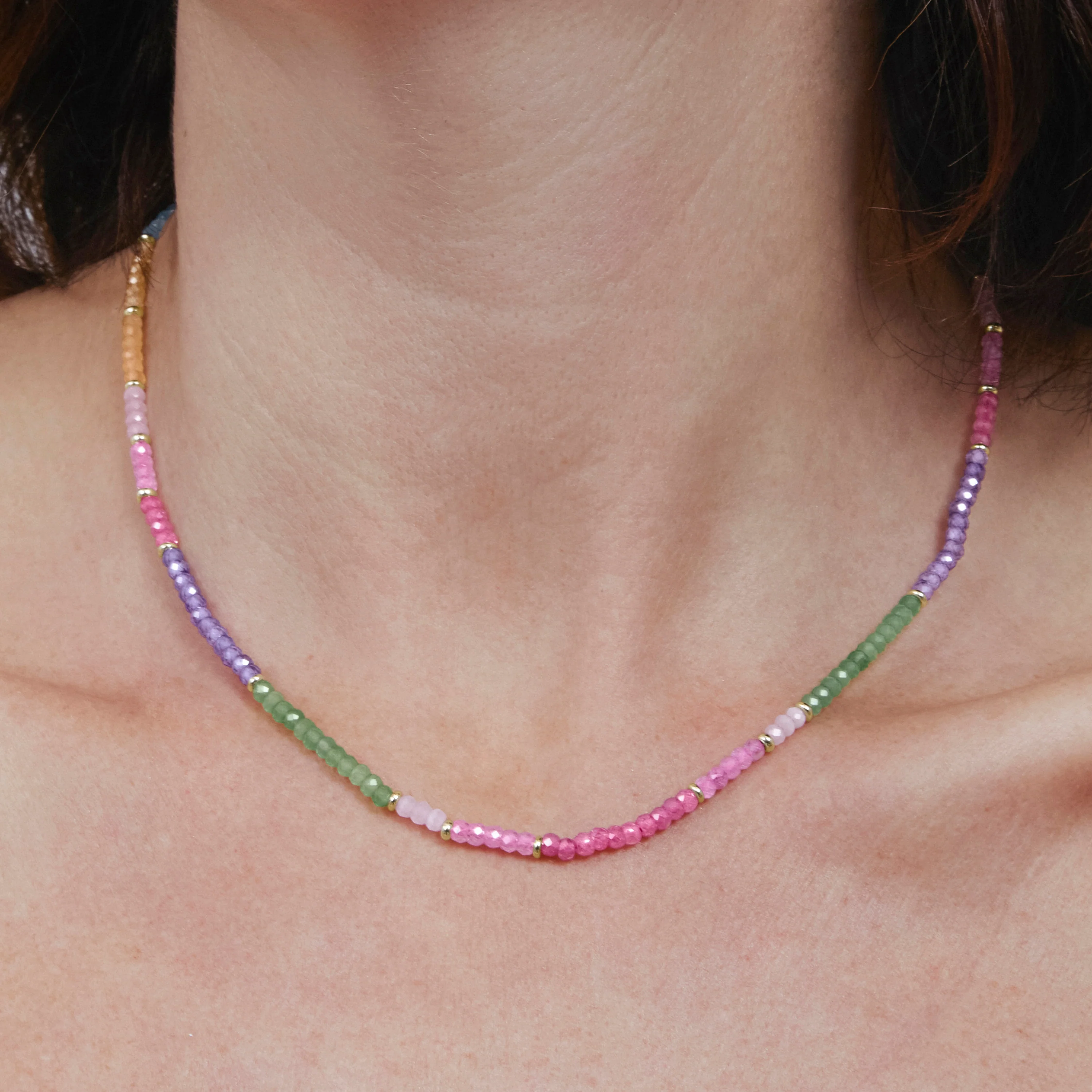 Collar de Plata de Ley 925 y Circonita Multicolor acabado en oro amarillo de 18k - Zograx - Image 4