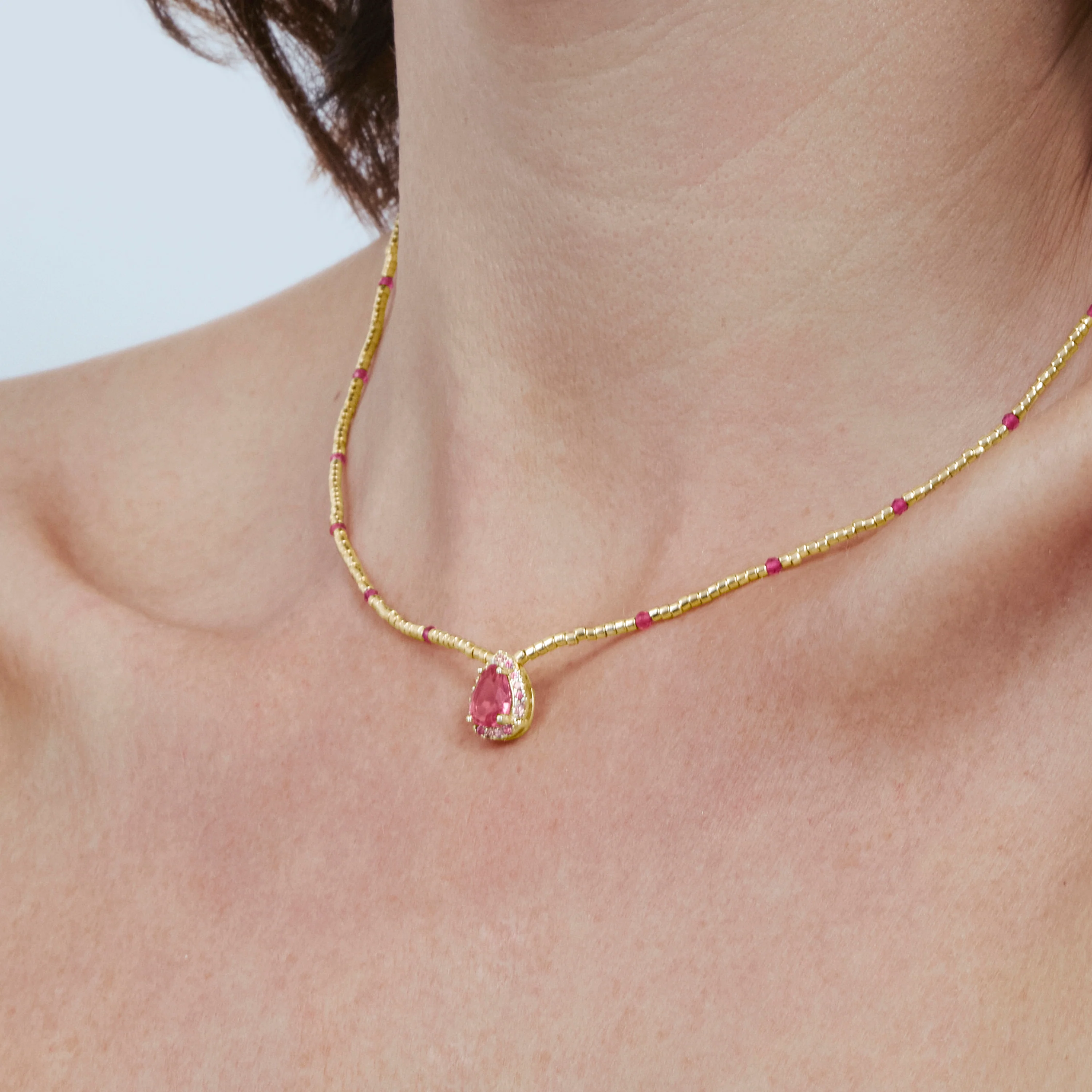 Collar de Plata de Ley 925 y Cuarzo Hidrotermal Rosa acabado en oro amarillo de 18k - Simder - Image 6