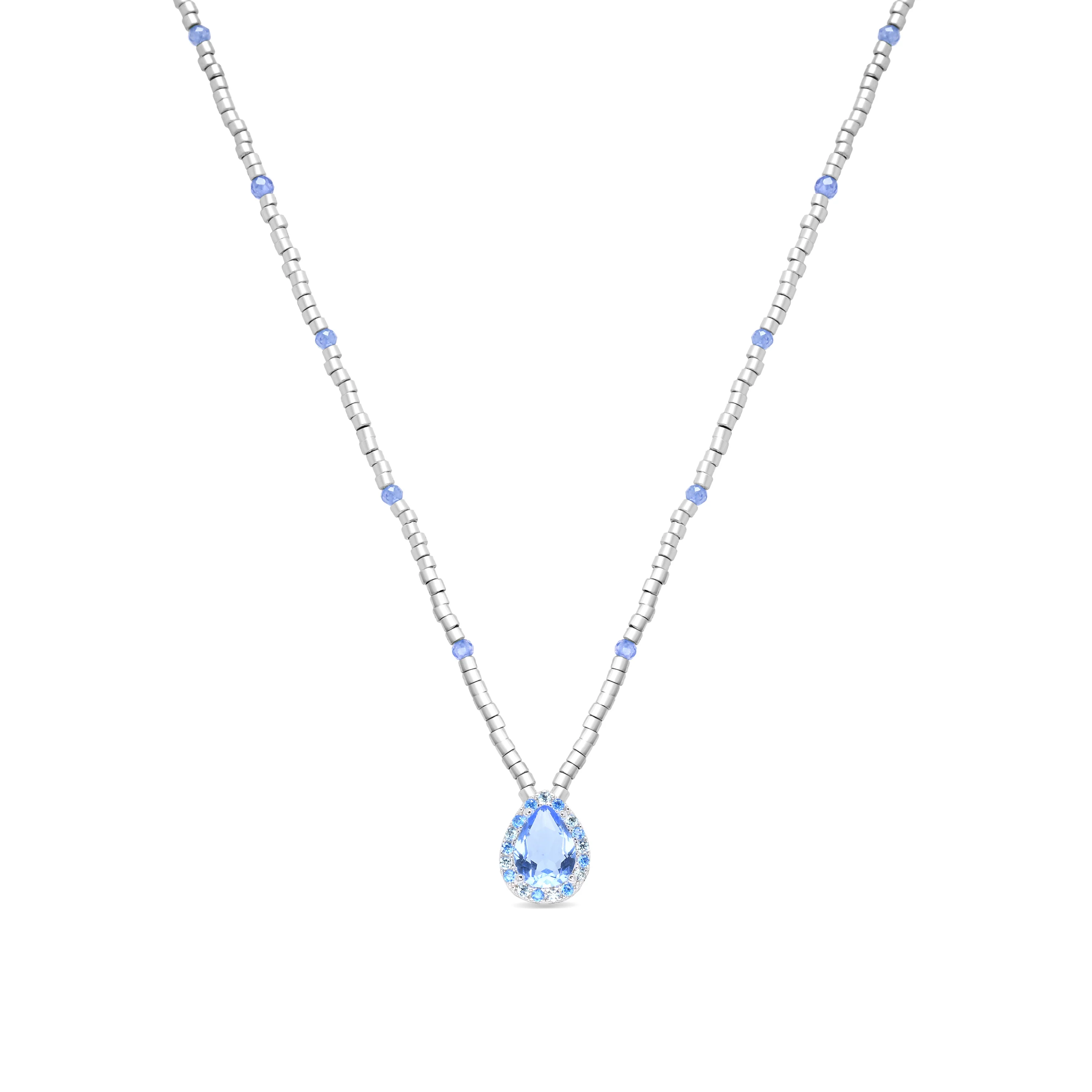 Collar de Plata de Ley 925 y Cuarzo Hidrotermal Topacio Azul acabado en rodio - Simder