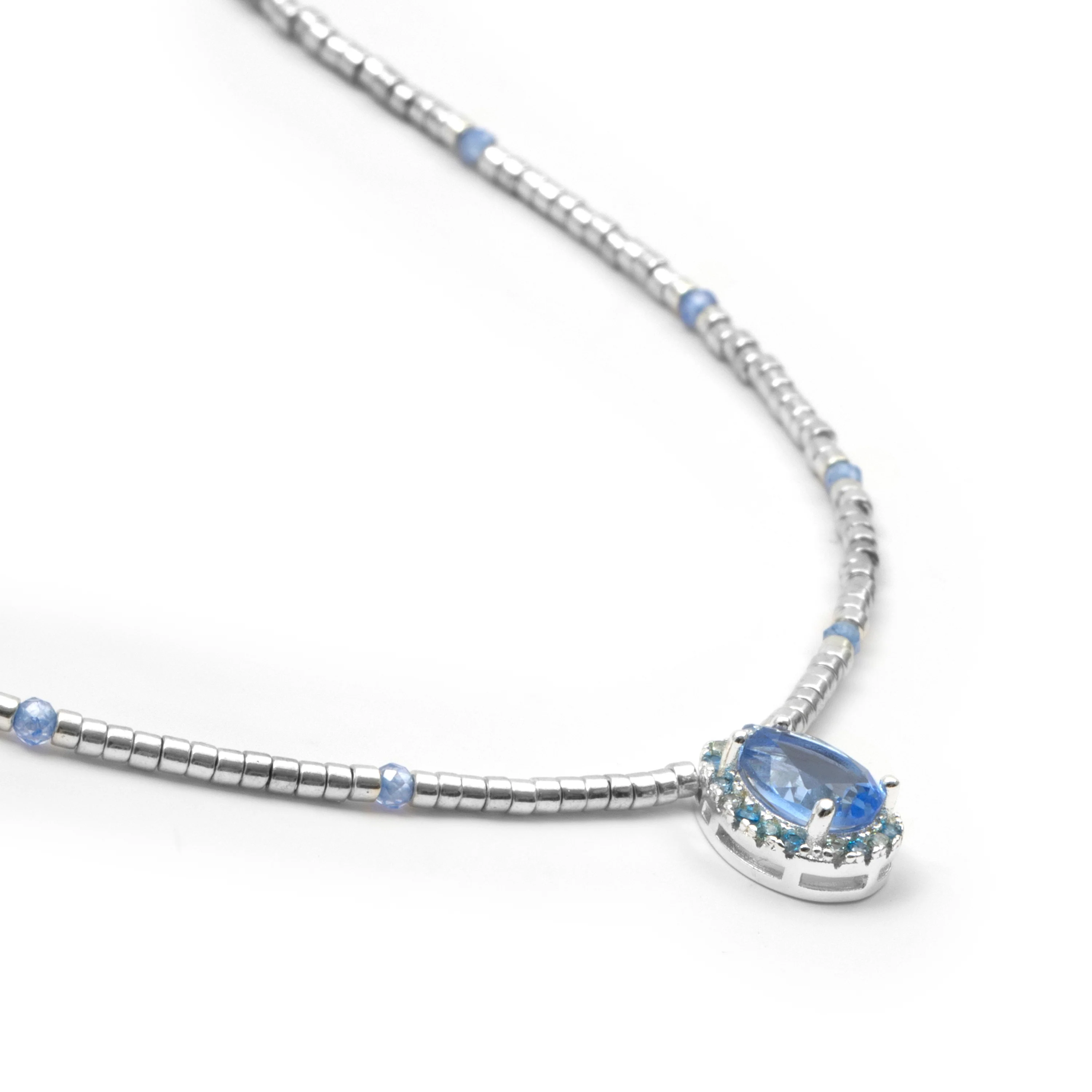 Collar de Plata de Ley 925 y Cuarzo Hidrotermal Topacio Azul acabado en rodio - Simder - Image 5