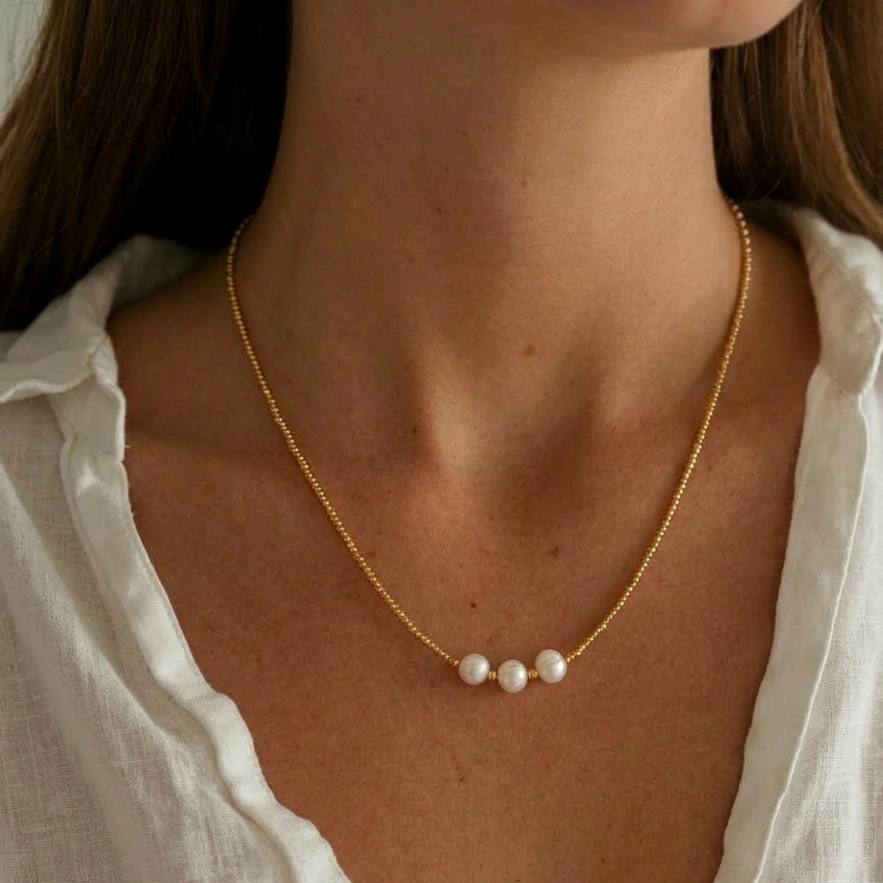 Collar de Plata de Ley 925 y Perla Blanca acabado en oro amarillo de 18k - Oschu - Image 4