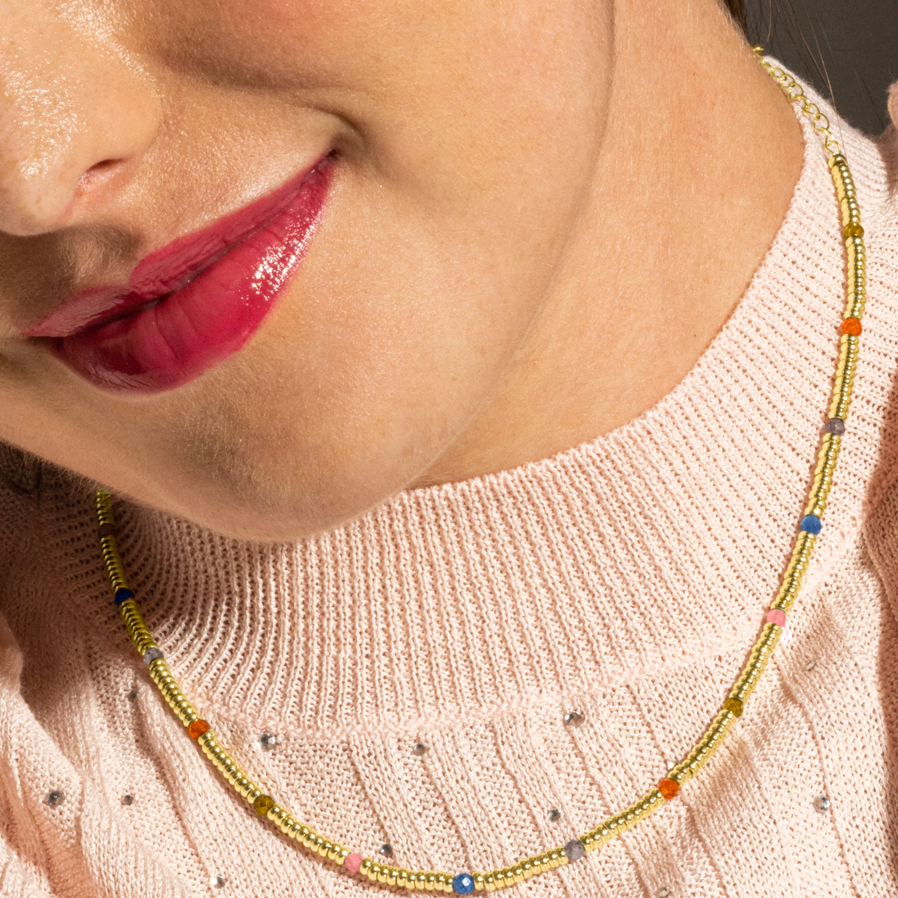 Collar de Plata de Ley 925 y Cristal Multicolor acabado oro 18k - Deli - Image 4